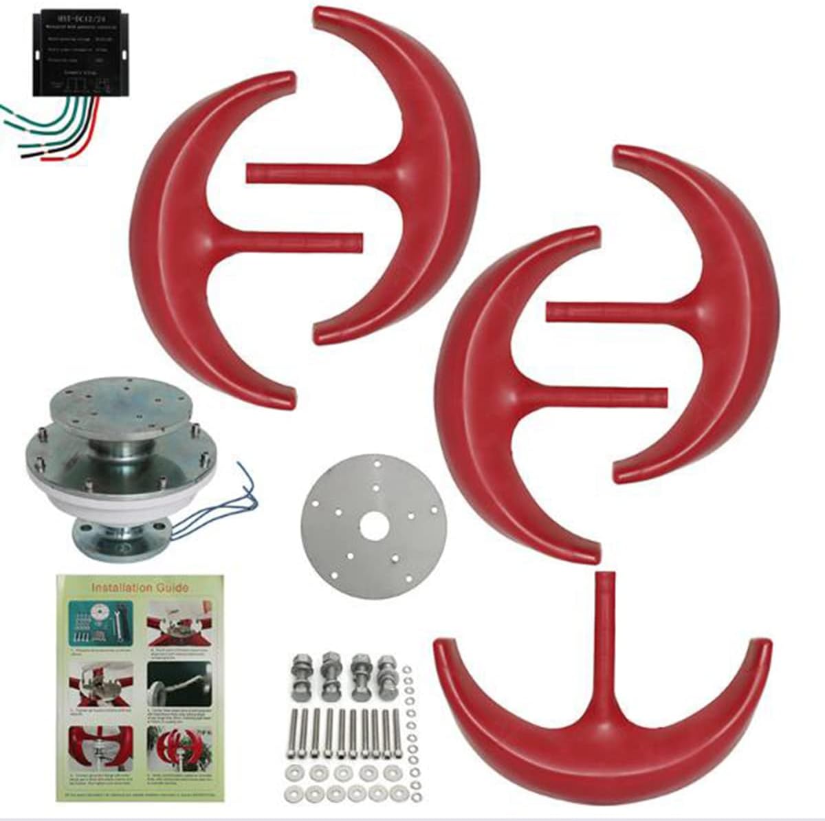 12000W Low Wind Speed Starting 5 Blades Vertical Wind Turbine Kit Wind Power Generator with Controller,Work Safely in The Environment of -40℃~80℃ for Home, Camping