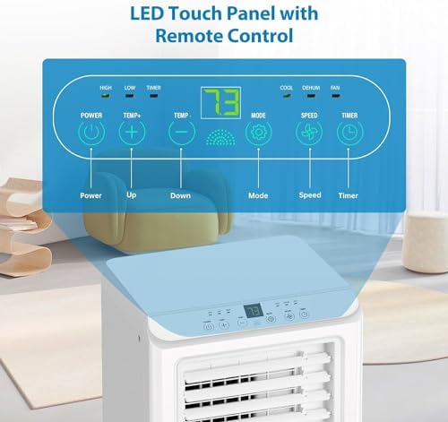 8000 BTUs Portable Air Conditioner with Cooling, Dehumidifier, Fan 3-IN-1 Indoor AC, 24H Timer, 2 Fan Speeds, Sleep Mode, Remote Control Included - Ideal for Home, Office, and Garage Use