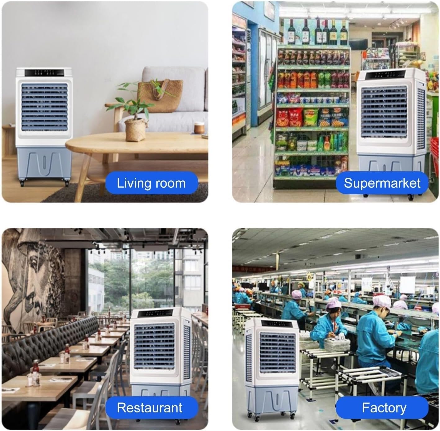 Portable Air Conditioner, 50L Swamp Cooler, 3-Speed Fan, Evaporative Air Cooler with Remote, 120° Oscillation, 4 Ice Crystals, Ideal for Home & Large Spaces