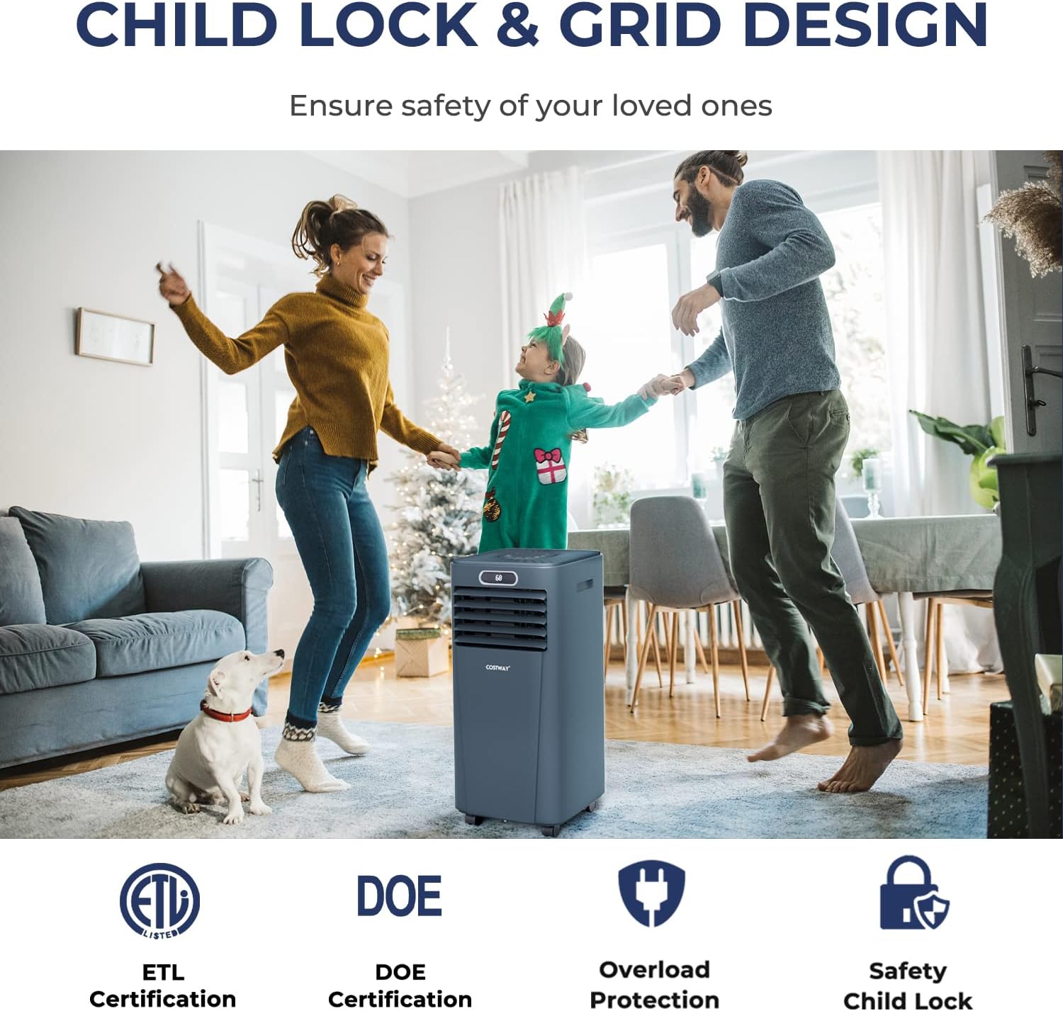 COSTWAY Portable Air Conditioner, 8000BTU Air Cooler with Drying, Fan, Sleep Mode, 2 Speeds, 24H Timer Function, Remote Control, Cools Room up to 230 Sq. ft, for Home, Window Kit Included