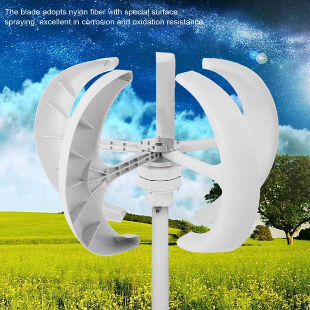 6000W 5 Blades Vertical Axis Wind Turbine Generator Kit 12V 24V 48V 220V Lantern Type Wind Turbine Free Energy Windmill Home Permanent Magnet Generator(White),12V