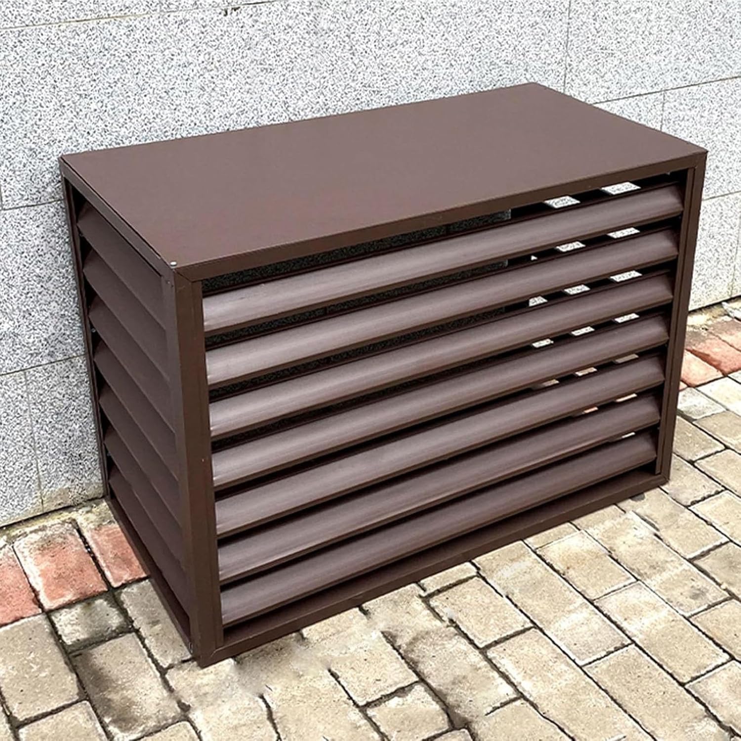 Outdoor Aluminum Air Conditioner Cover, Freestanding Privacy Screen Fence Panels Trash Can Enclosure, Condenser Protective Cover AC Unit Cover Pool Equipment Enclosure Flower Stand ( Color : Brown ,
