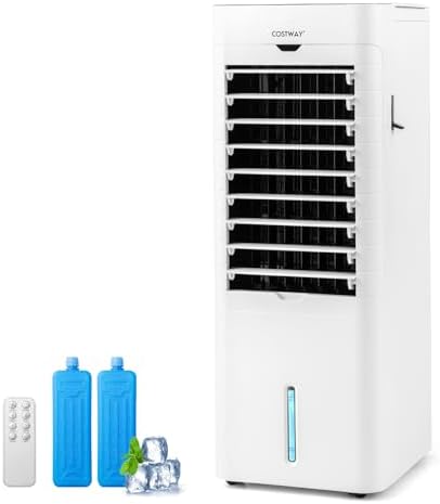 COSTWAY Evaporative Air Cooler and Heater, 3-in-1 Portable cooling fan with 3 Modes, 3 Speeds, 12-Hour Timer for Auto Off, 5.4L Water Tank, Control Panel, Swamp Cooler for Home Bedroom Office