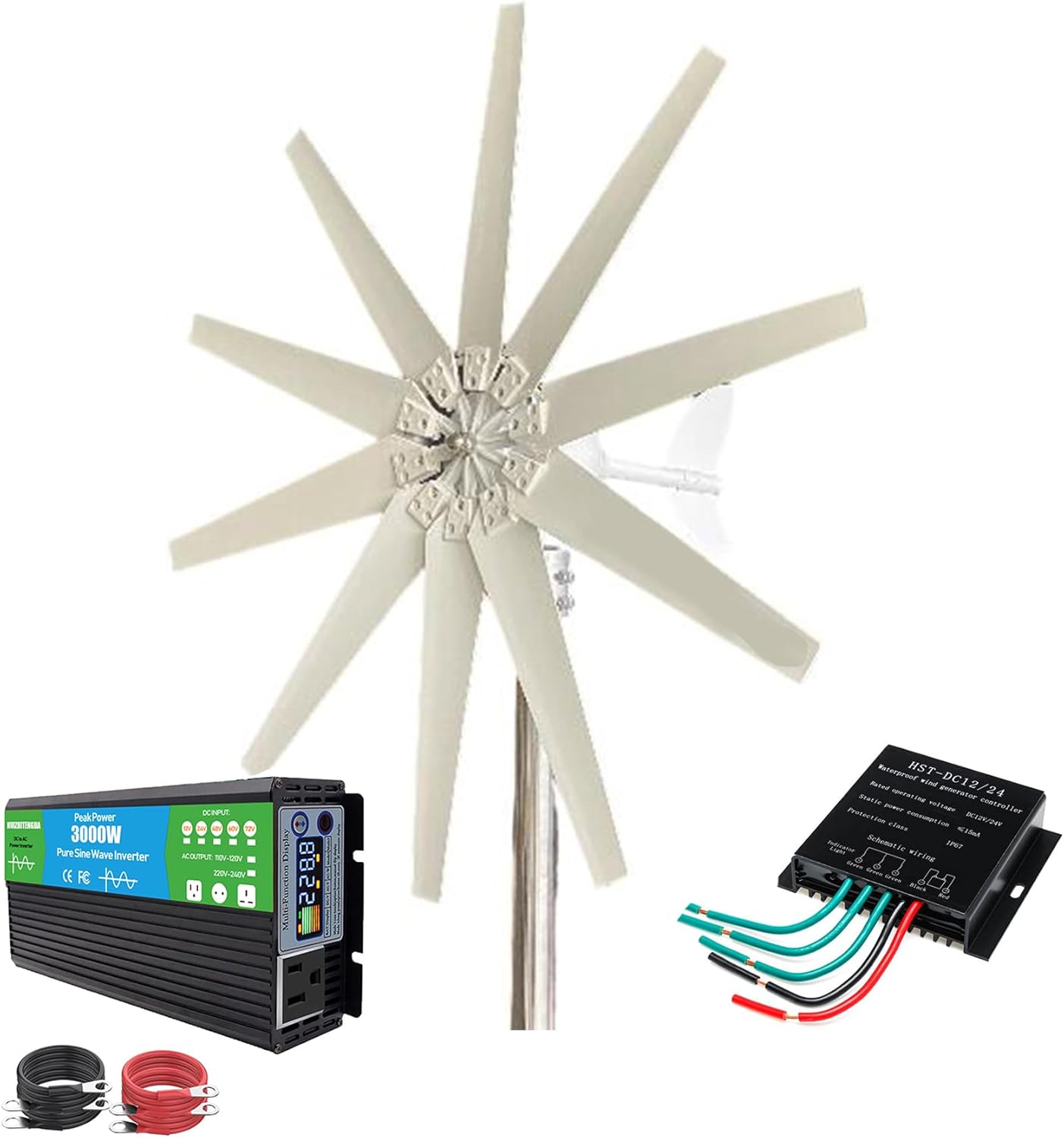 12000W Portable Verticalwind Power, Low Noise Windmill for Home Farm Wind System 220V Wind Turbine Generatorturbine Generator Kit with Charge Controller for Farm