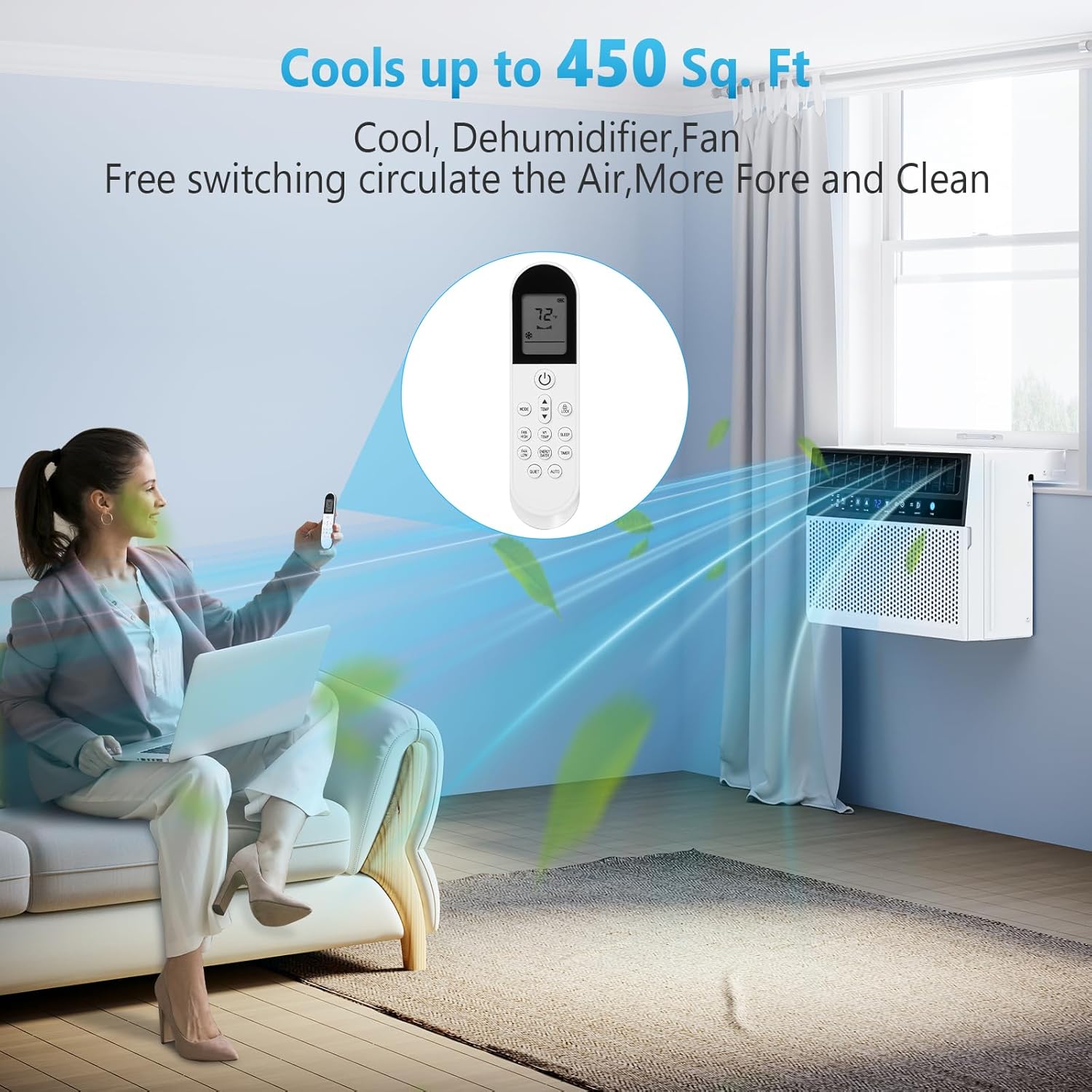 COWSAR 12000 BTUs Window Room Air Conditioner for Room, Window Air Conditioner, Cools Up 550sq.ft,Window AC Unit with Cooling, Dehumidifier and 3 Fan speeds, 24-hour timer & ECO mode