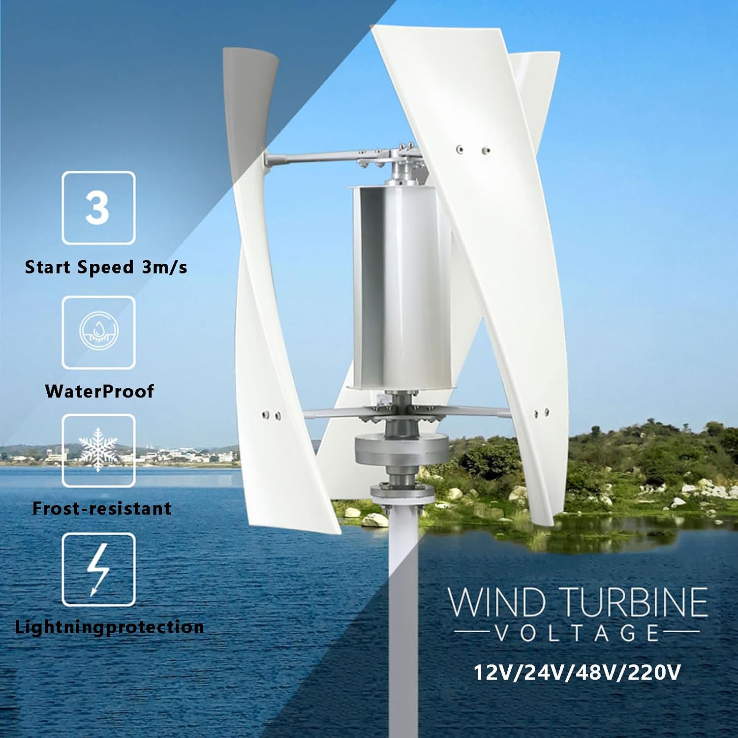 16000W Wind Turbine Vertical Wind Generator Kit 12/24/48/220V Wind Power Generator for Marine,RV,Home,Windmill Generator Suit for Hybrid Solar Wind 12V