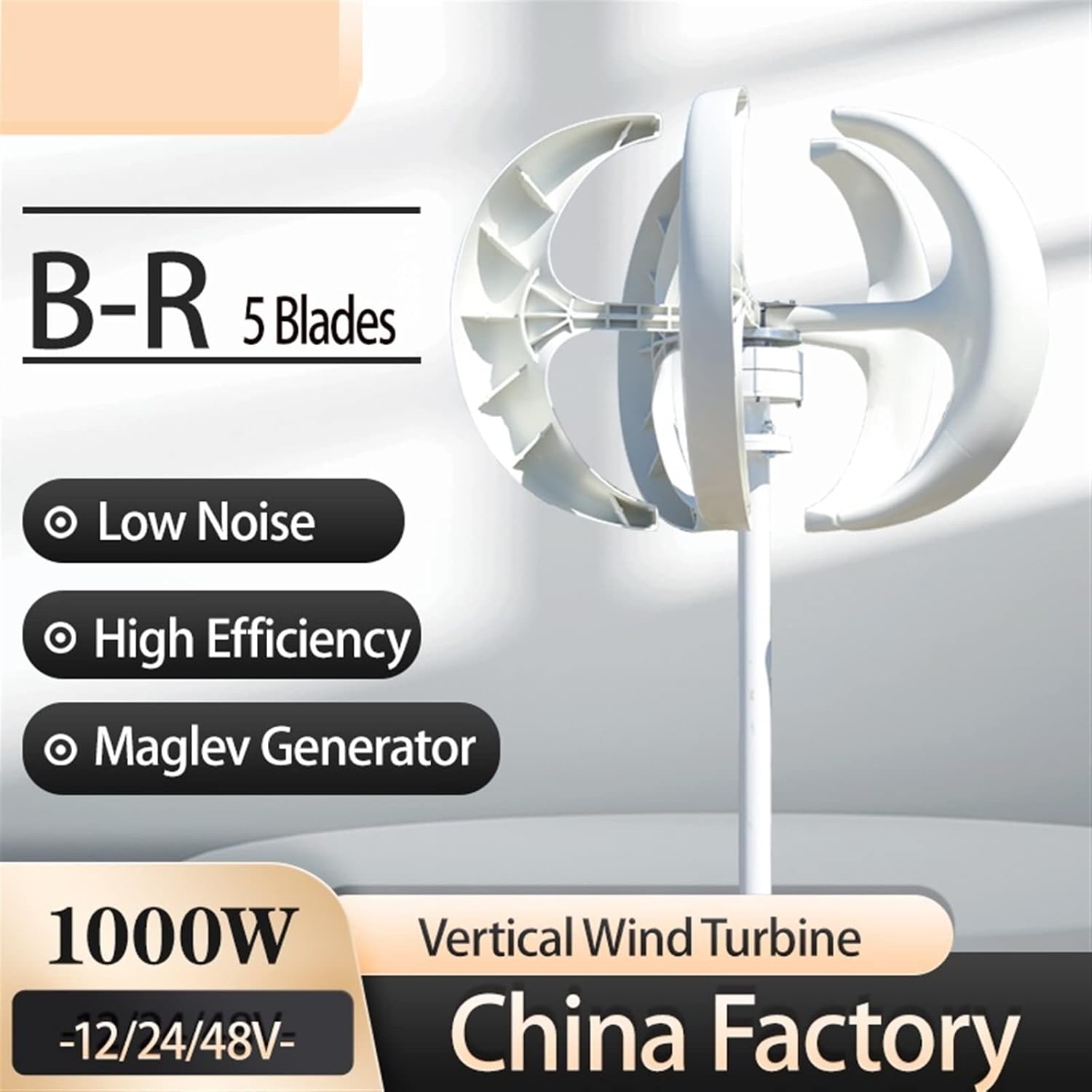 Wind Turbine, 1000W Wind Turbine 12v 24v Vertical Axies Wind Generator VAWT Small Windmill Energy with MPPT Charge Controller Homeuse(White,MPPT Controller_24V)