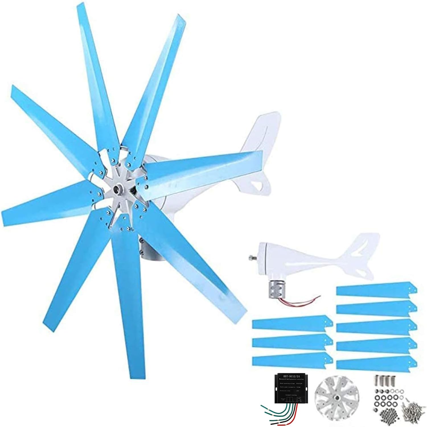 3000W Wind Turbine Generator Set, Household Noise Free 8-Blade Windmill Generator 12V 24V 48V 220V with Controller Suitable for Ships, Terraces, Cabins, Homes,24V