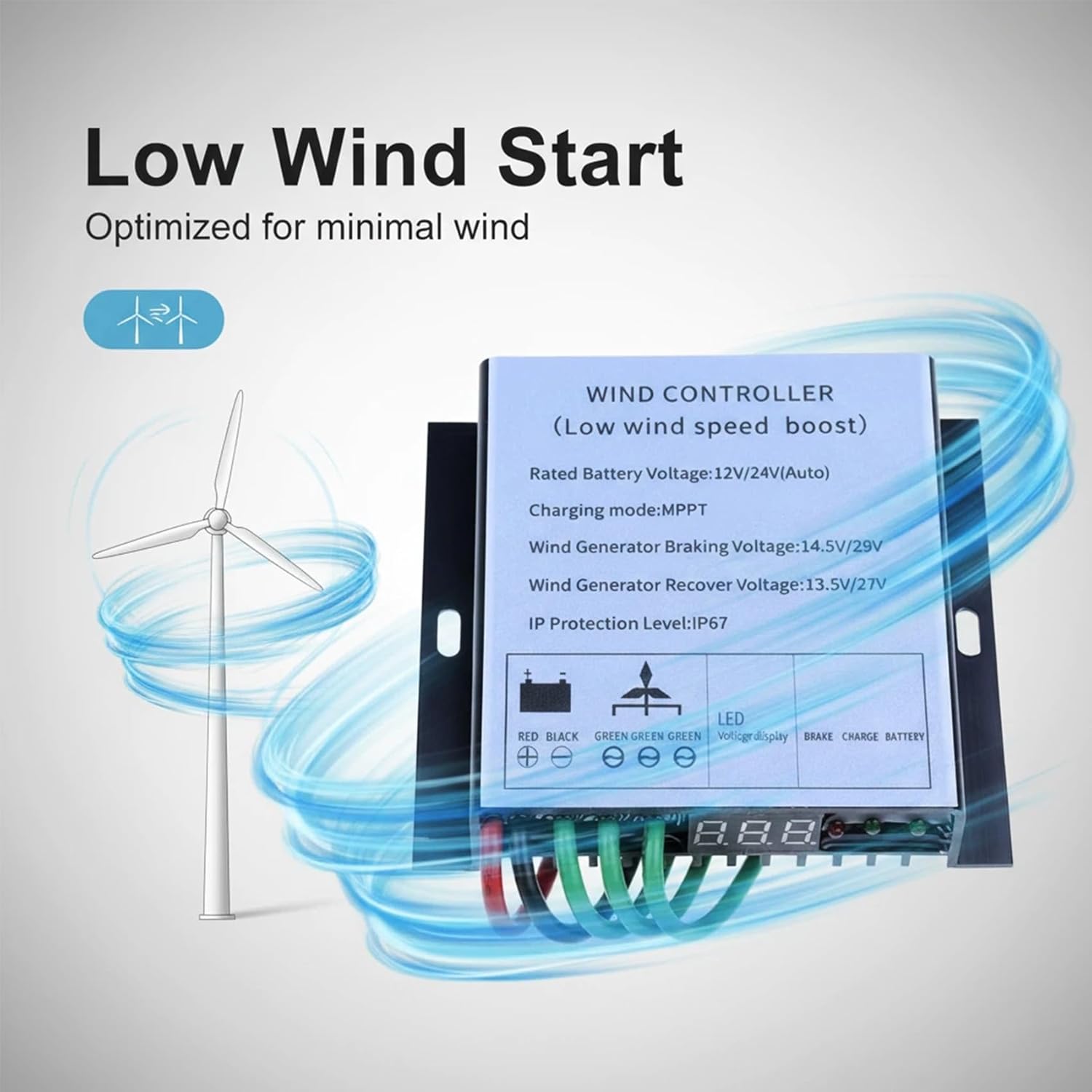 MPPT Wind Turbine Controller 1000W with Boost Charging Technology, IP67 Waterproof, Overcharge and Short Circuit Protection for 12V/24V/48V Systems