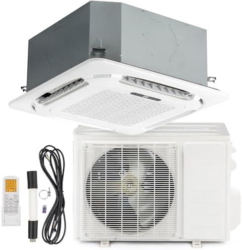 Bonnlo 23000 BTU Ceiling Cassette Air Conditioner with Inverter & Remote Control, 23 SEER2 Ductless Mini Split AC/Heating System with Pre-Charged Condenser, Heat Pump & Installation Kit, 230V