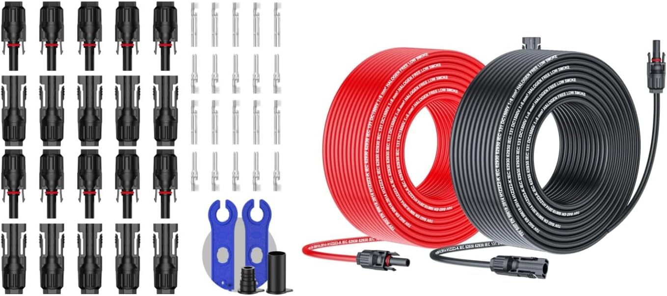 10 Pairs Solar Connector (10AWG) and Solar Cable Extension 50Ft