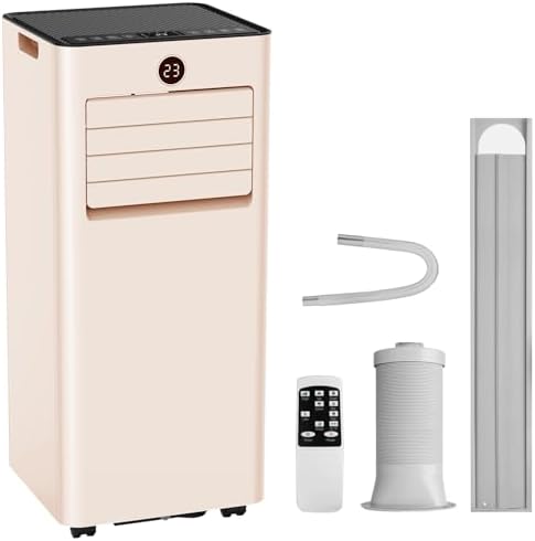Powerful and Quiet 8000 BTU Portable Air Conditioner 3-in-1 for Medium Rooms with 24 Hour Timer, Light Brown