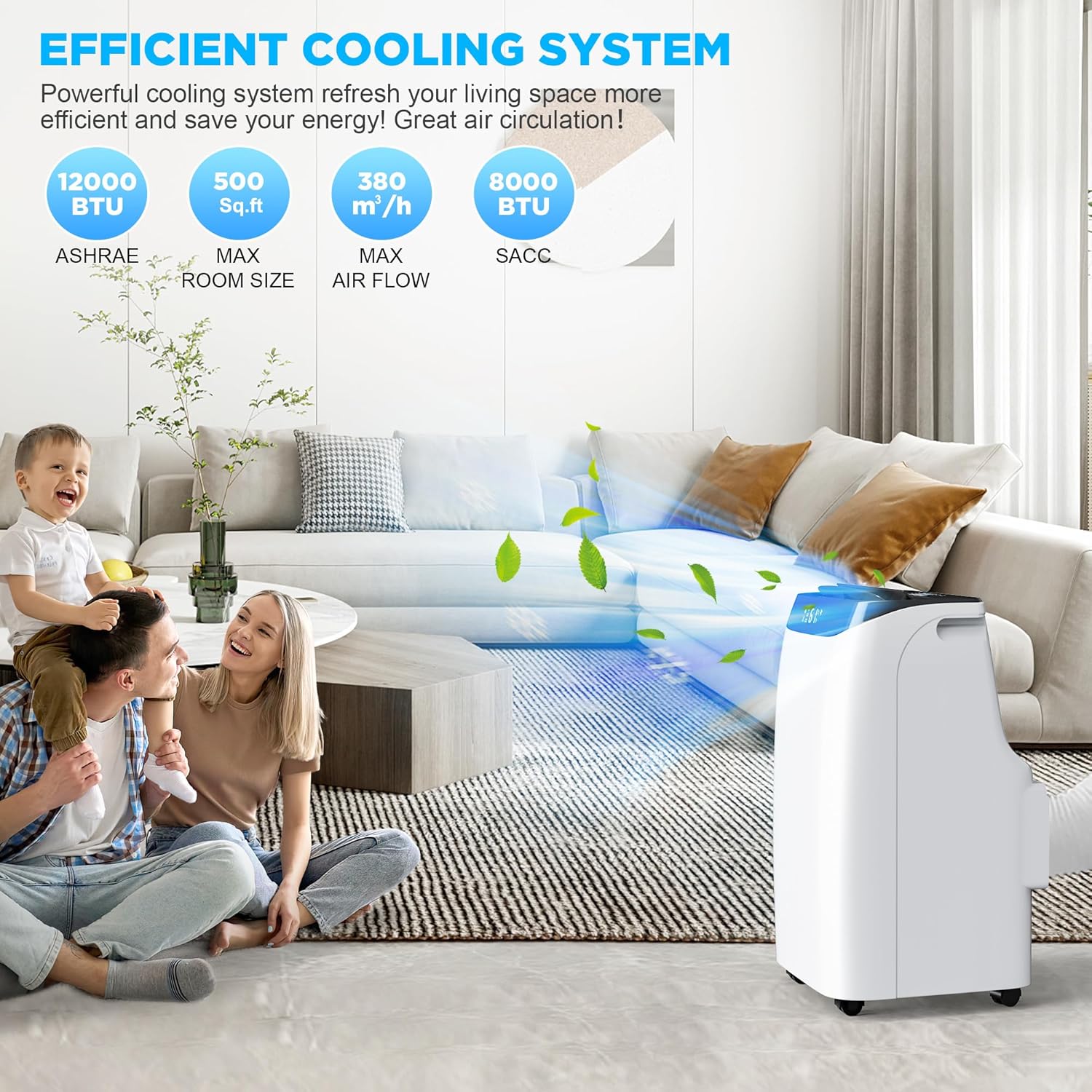 12000 BTU Portable Air Conditioners with Remote Control, 3-in-1 Free Standing Cooling AC Unit with Fan & Dehumidifier, Cools Room up to 500 sq.ft, Smart/Sleep Mode,3 Speed,24H Timer,Window Kit
