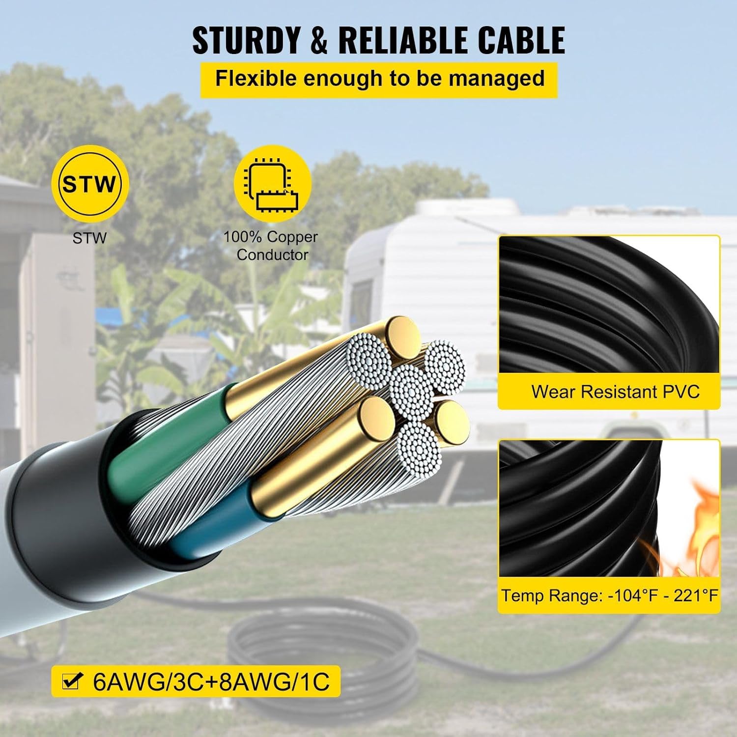 75ft 50 Amp Heavy Duty Generator Extension Cord, 6AWG/3C+8AWG/1C with N14-50P, SS2-50R & CS6364 Twist Lock Connectors, All-Weather Power Cord for Industrial and Home Backup