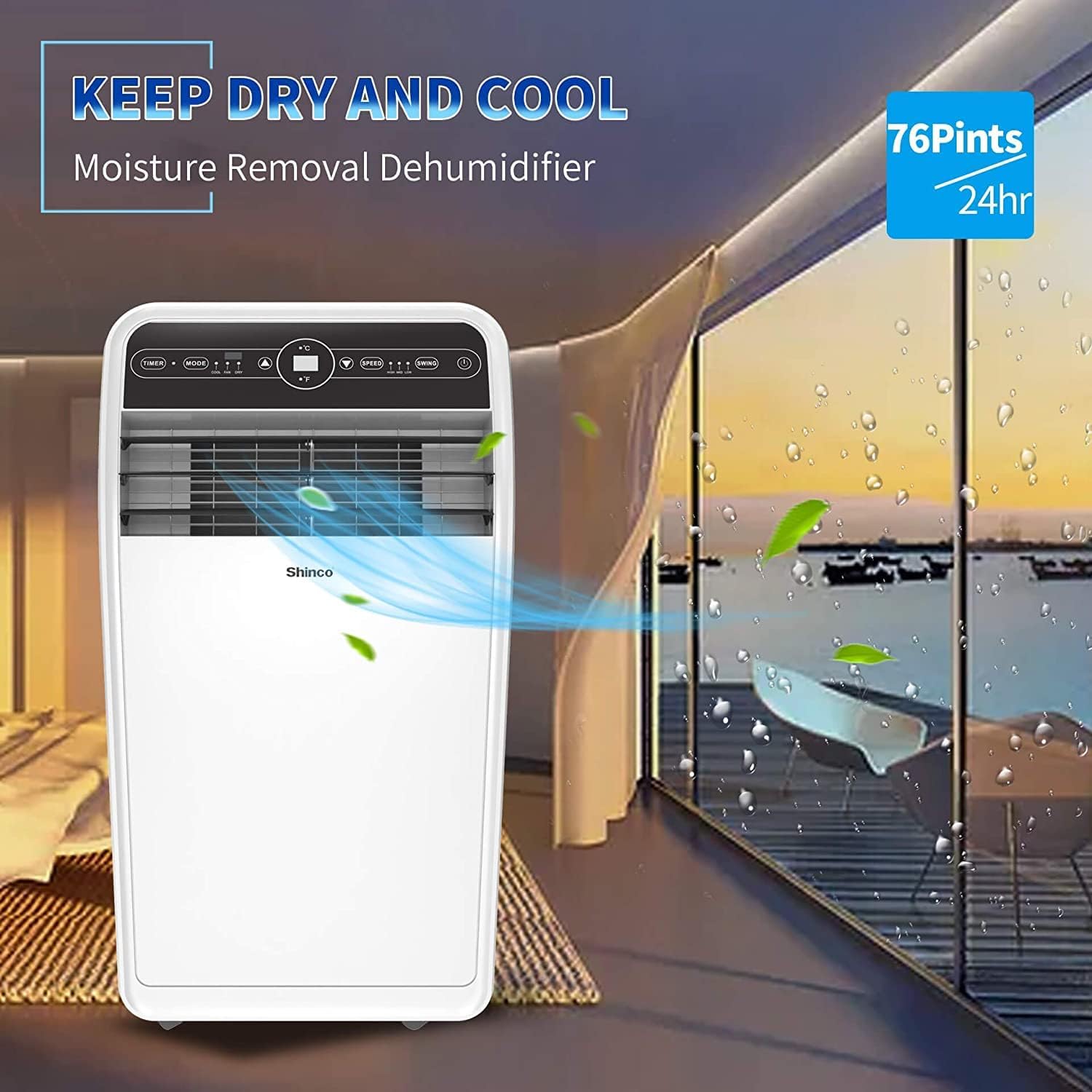 Shinco 10,000 BTU Portable Air Conditioners with Built-in Dehumidifier Function, Fan Mode, Quiet AC Unit Cools Rooms to 300 sq.ft, LED Display, Remote Control, Complete Window Mount Exhaust Kit (Renewed)