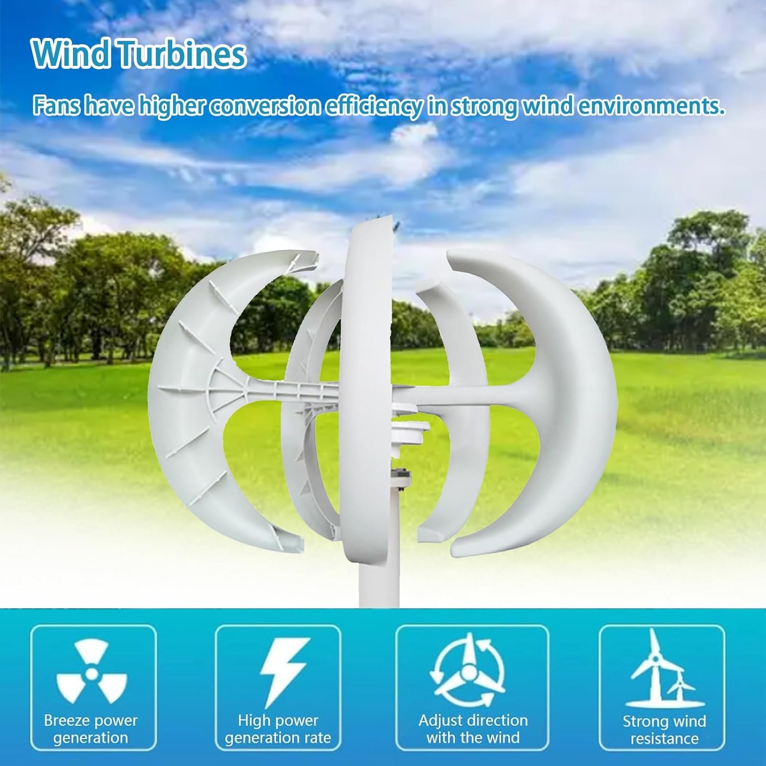 16000W Wind Turbine Generator Kit - 12V/24V/48V Vertical & Horizontal 5-Blade Power System for Home, Boat, Marine, Street Lighting & Monitoring - Eco-Friendly Renewable Energy Solution (Whit