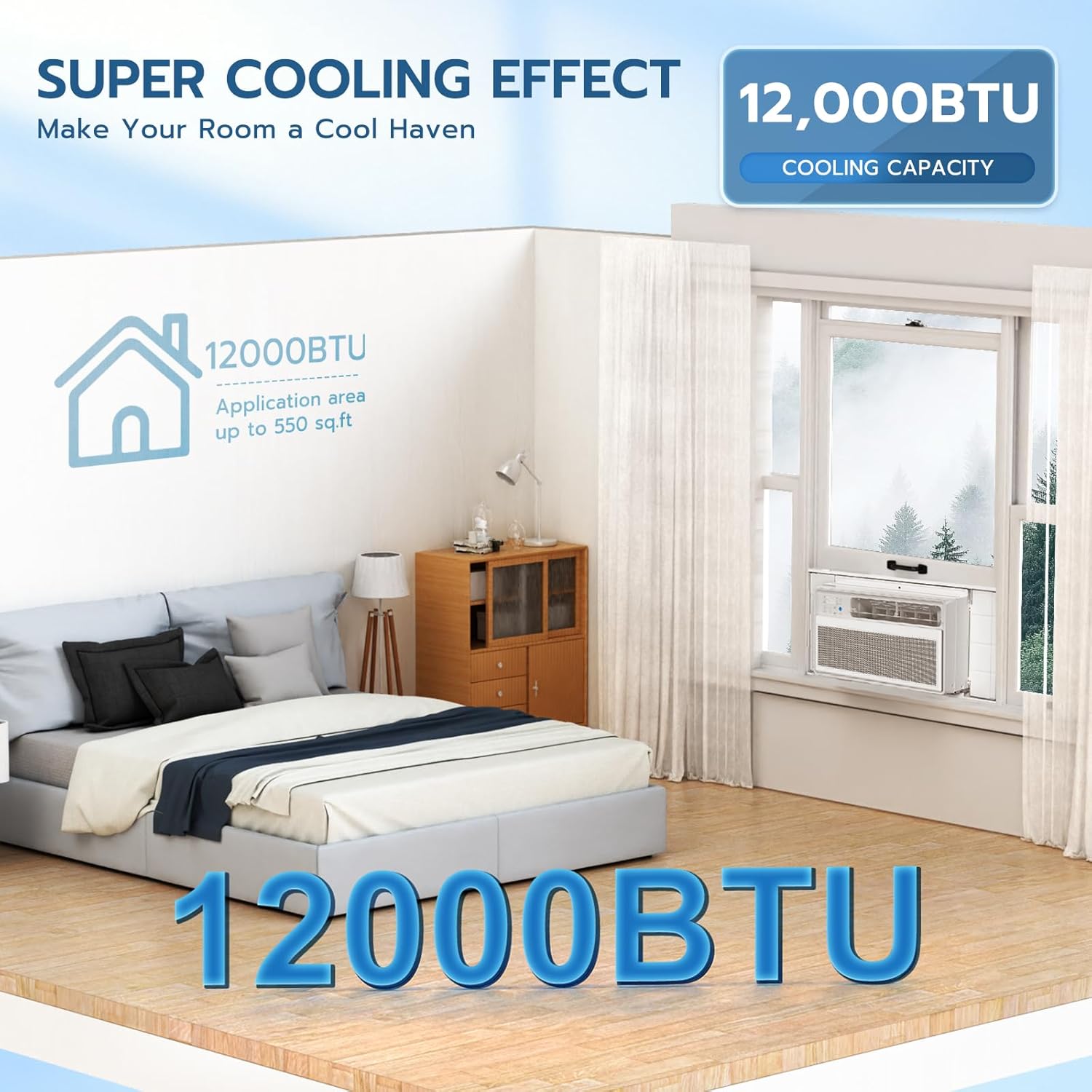 ZAFRO Window Air Conditioners 12000BTU, Cools 350 Sq. Ft,4 Cooling Mode & Fan Speeds,Ultra-Quiet Remote,White