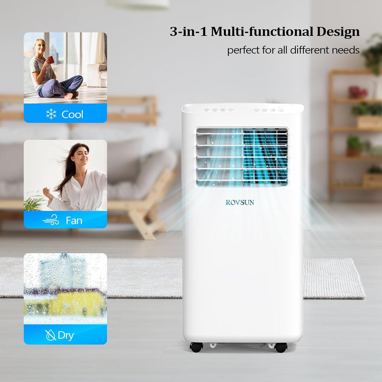 Bonnlo Smart 10,000 BTU Portable Air Conditioner with Remote & APP Function, 3-in-1 Coolor, Dehumidifier, Fan for Rooms up to 400 Sq.Ft., Floor AC Unit with Timer, Rolling Wheels & Installation Kit