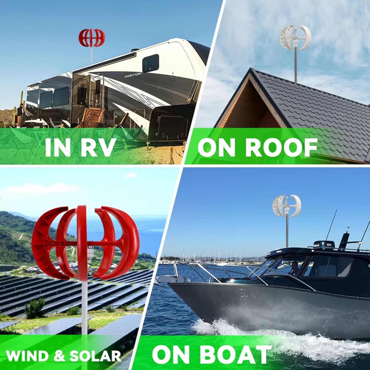 5-Blade Wind Turbine Generator Set, 3000W Household Hybrid car Street Light Wind Vertical axis Generator Set, 12v 24v 48v 220v electromagnetic Generator Equipment red