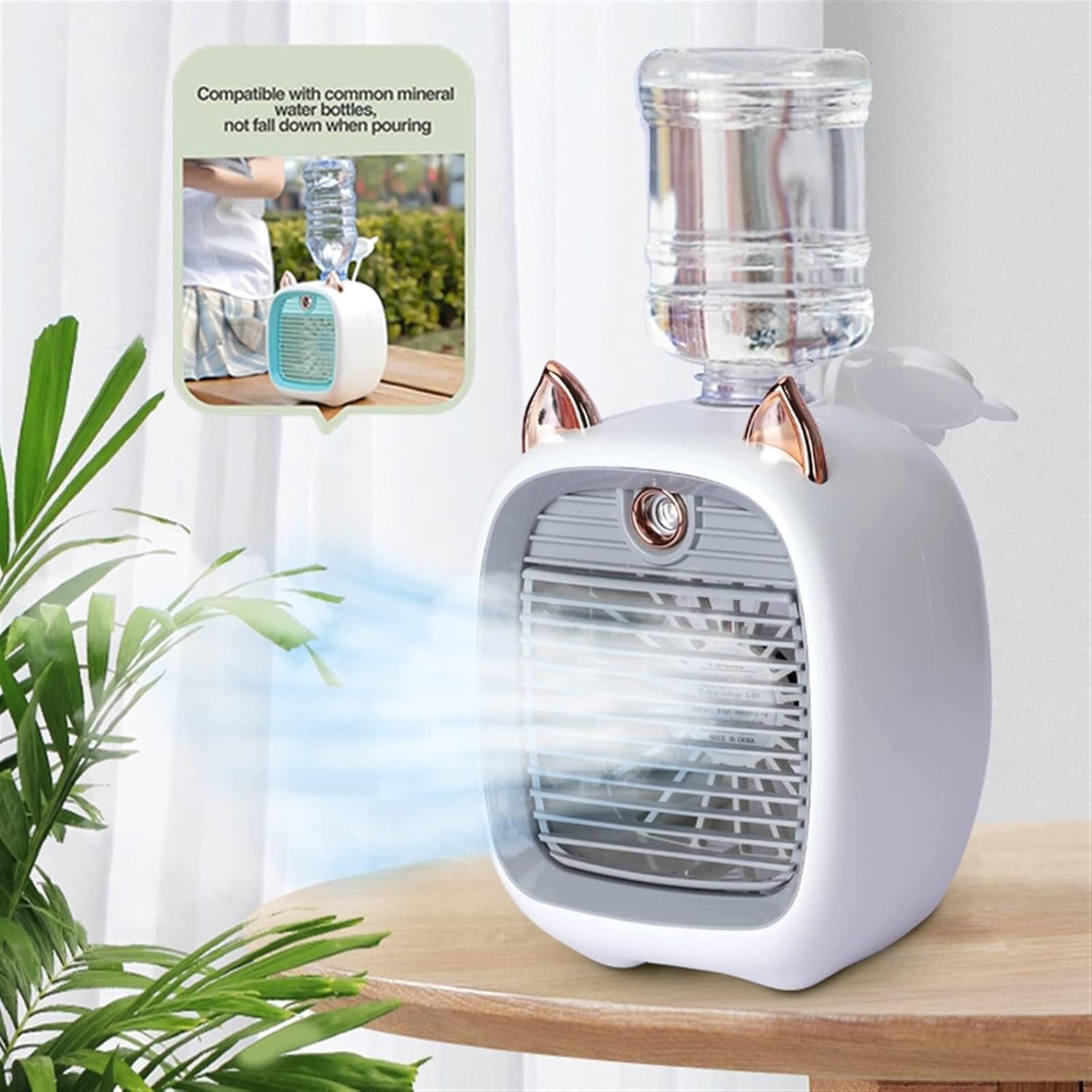 Portable Air Humidifier & Oil Diffuser, Rechargeable 1200/2400mAh Spray Cooling Fan, 3 Wind Speeds, Cute Outdoor & Home Mist Humidifier, Blue(Pink)