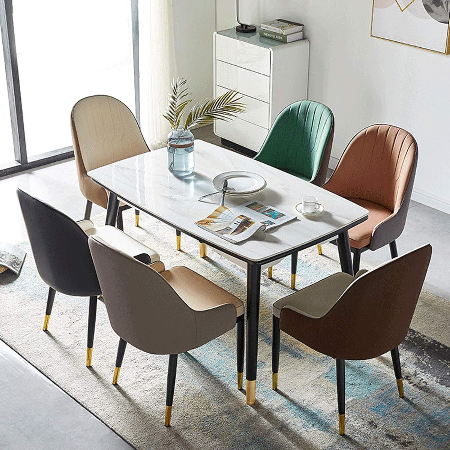 Dining Chair Kitchen Dining Room Furniture Chairs Modern Style Dining Chair Artificial Leather Chair with Backrest Used Dining Room and Living Room Office Lounge Chair (Color : Beige)