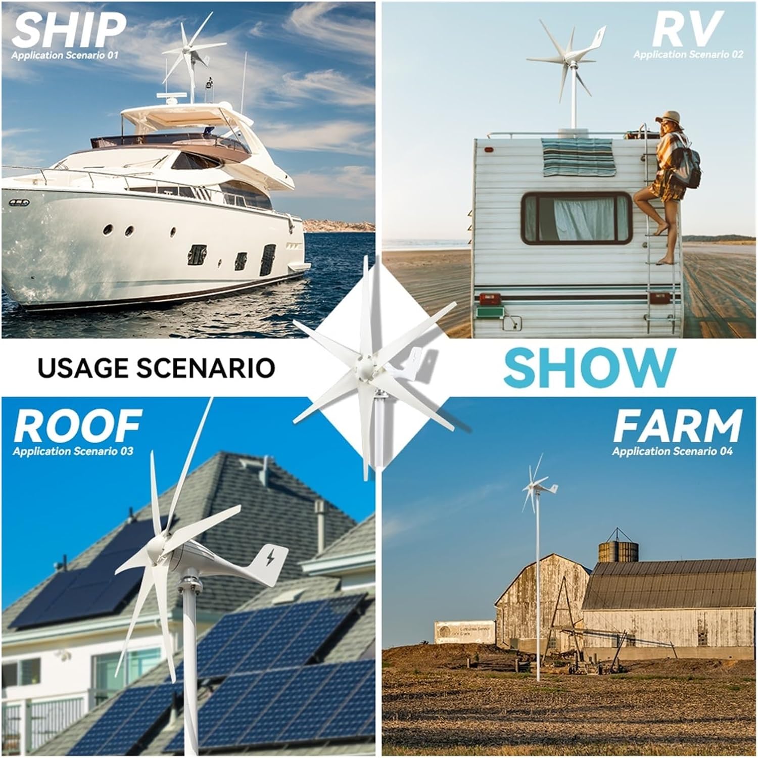 Wind Turbines, 3000w Free Wind Turbine Generators 12v 24v 48v 6 Blades Windmills RV Yacht Farm for Home Use(3kw 6 Blades,48V)