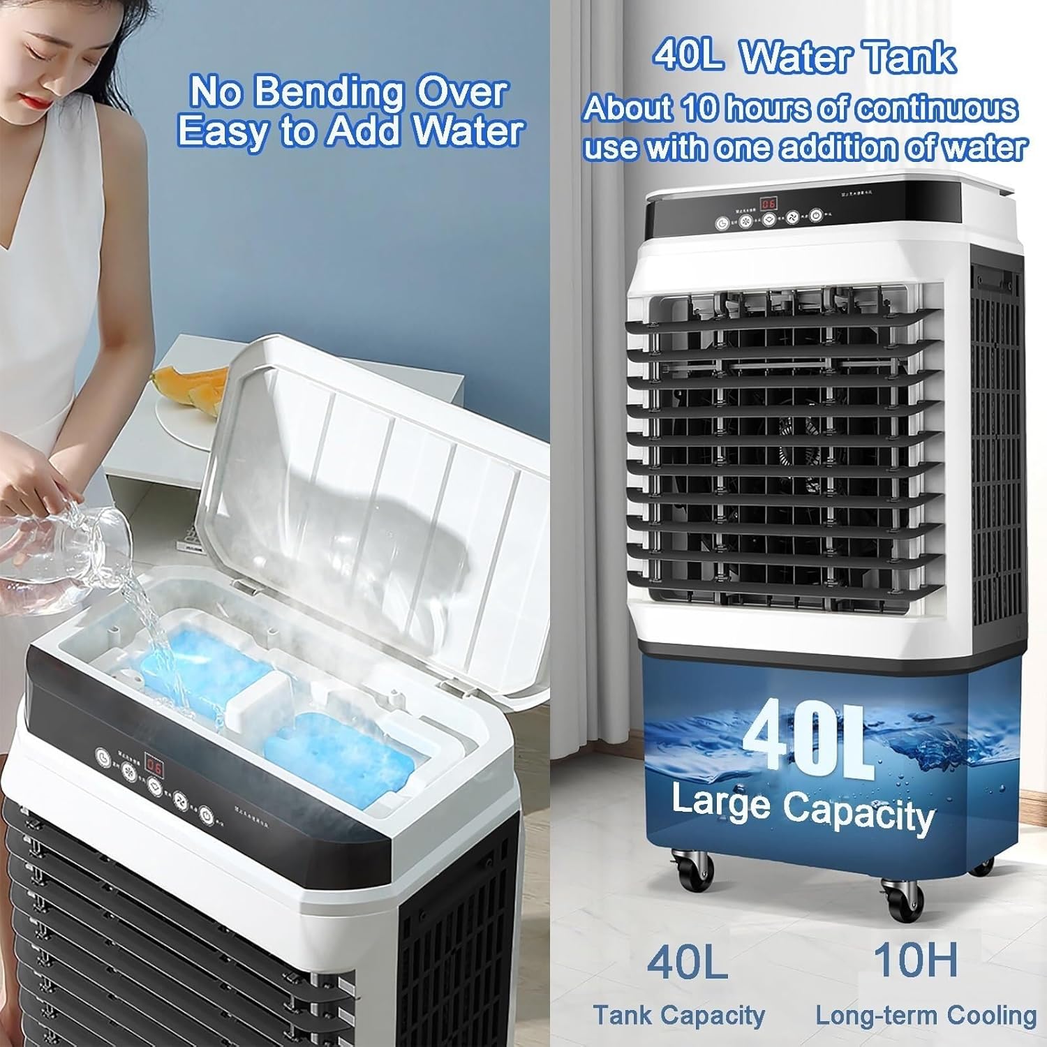 40L Evaporative Air Cooler, 3-in-1 Portable Air Conditioner, Cooling Fan & Humidifier with Remote, 120° Oscillation & 4 Ice Packs for Indoor/Outdoor Use