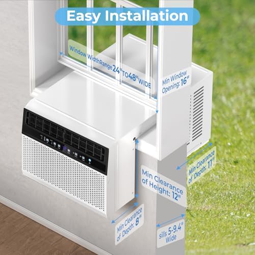 U-Shaped Air Conditioner Window Unit, 10000BTU Window AC Unit Cools up to 450 Sq. Ft, 6 Modes, Saddle Window AC Units with Full Window View, Energy Saving, Installation Kit Included, CEER11