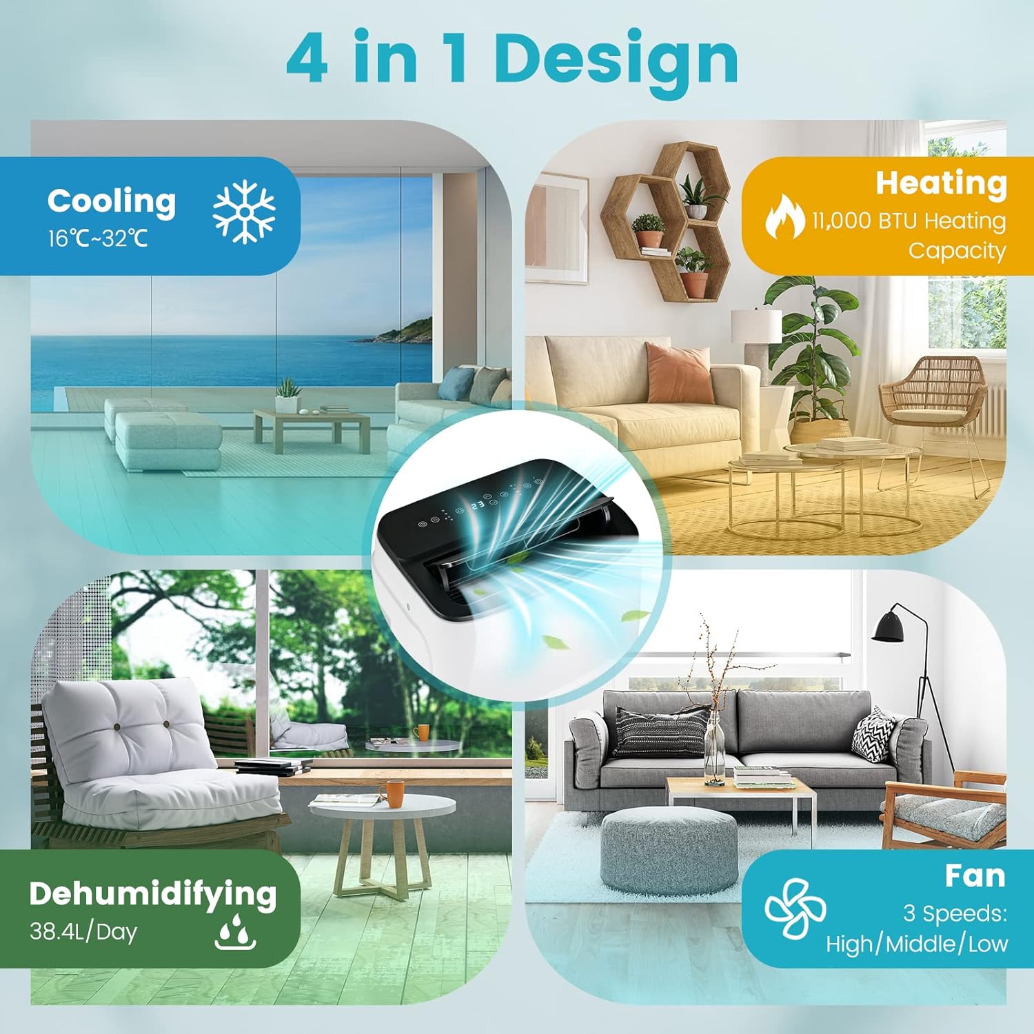 ARLIME Portable Air Conditioner,13000 BTU AC Unit, Smart WiFi App & Voice Control, 4 in 1 Quiet AC Unit w/Cool, Fan, Heat & Dehumidifier, Sleep Mode, 24H Timer, Remote Control & Window Kit, White