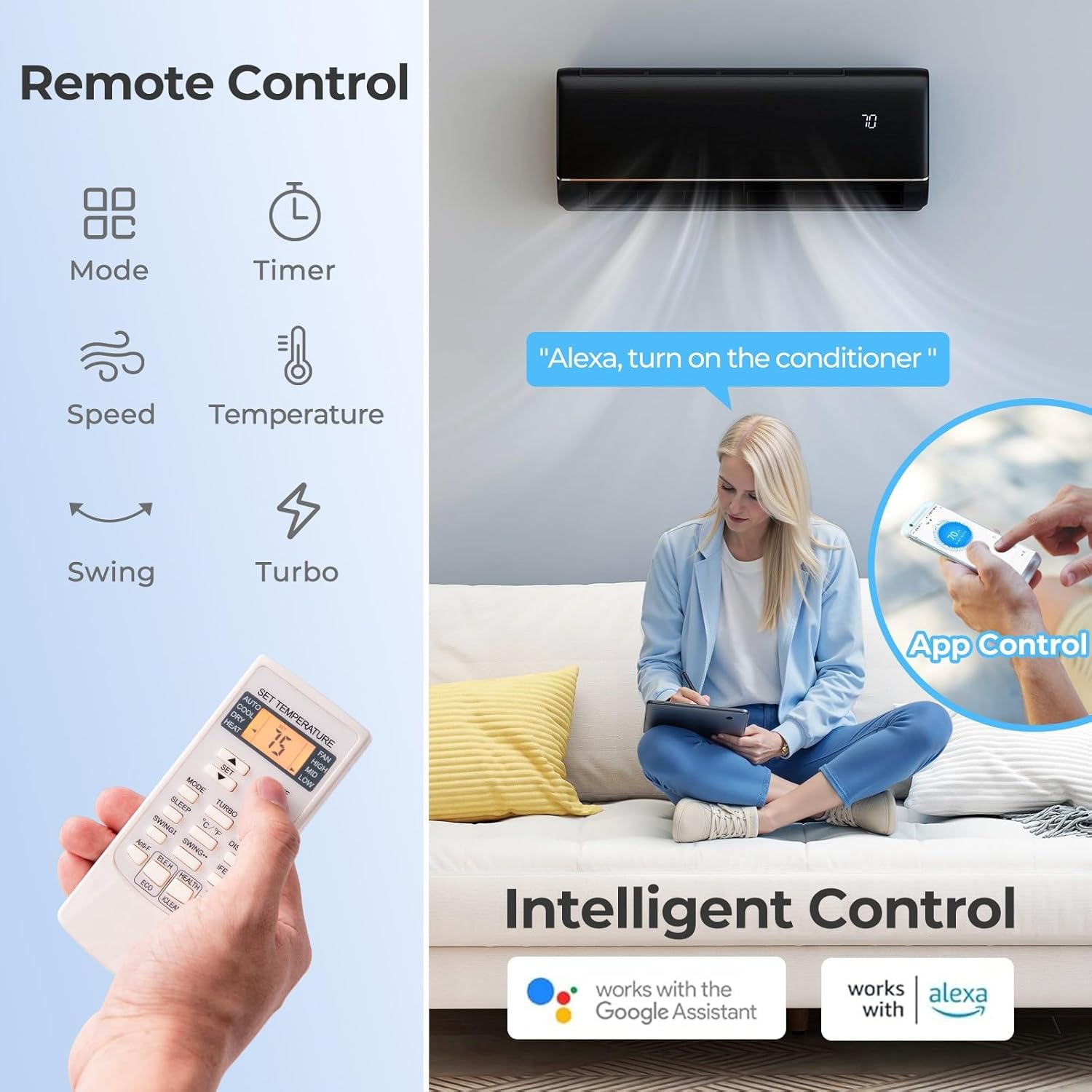 SIMOE 12,000 BTU Mini Split AC/Heating System, Works with Alexa and Wifi, Ductless Air Conditioner Cool Up to 750 Sq.Ft, 22 SEER2, Inverter Wall AC Unit with Pre-Charged Heat Pump & Installation Kits