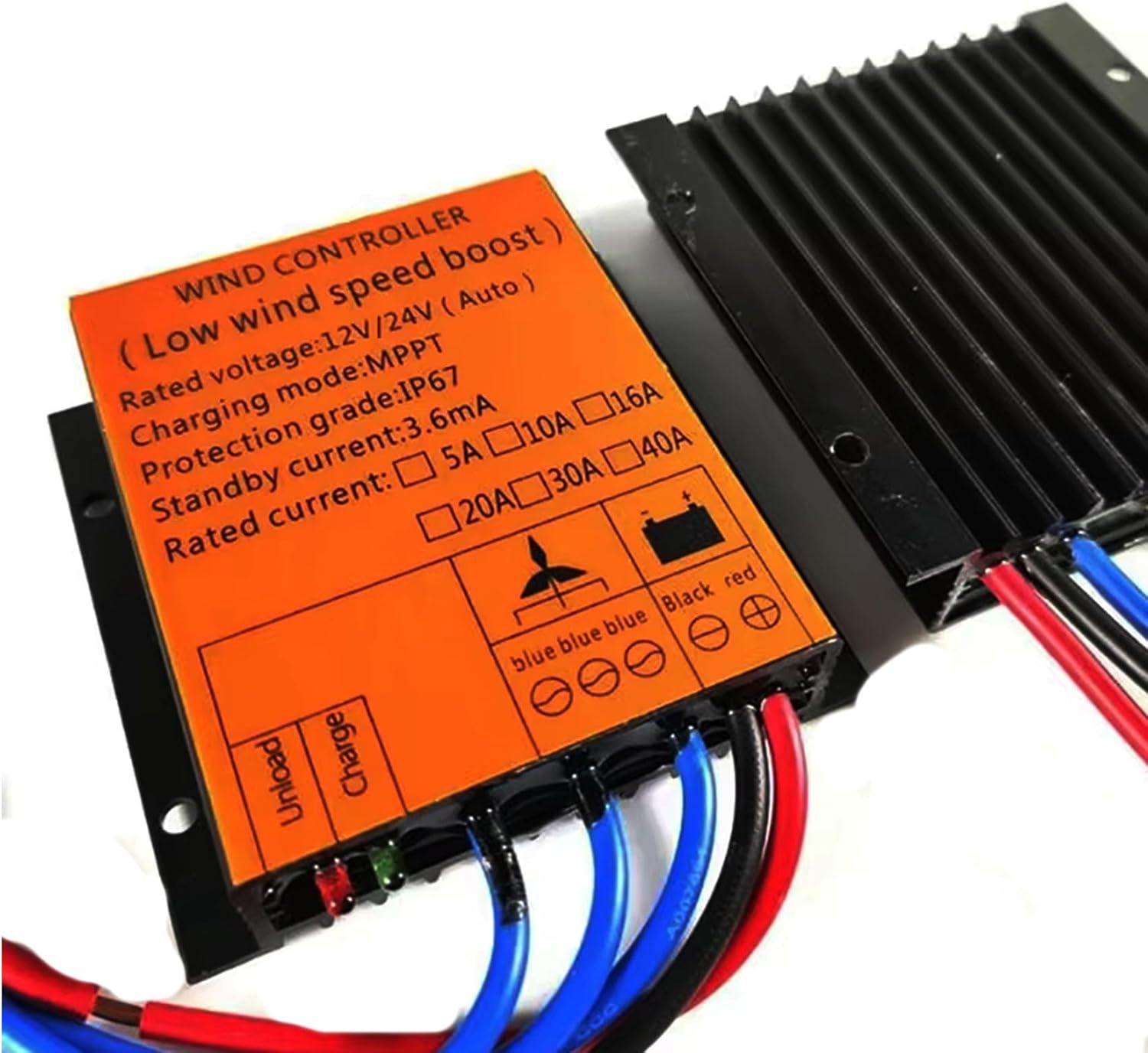 Efficient 6000W Waterproof MPPT Charge Controller,DC12V 24V 48V IP67 Wind Turbines Generator Battery Charge Controller Regulator 220V,Yellow,24V