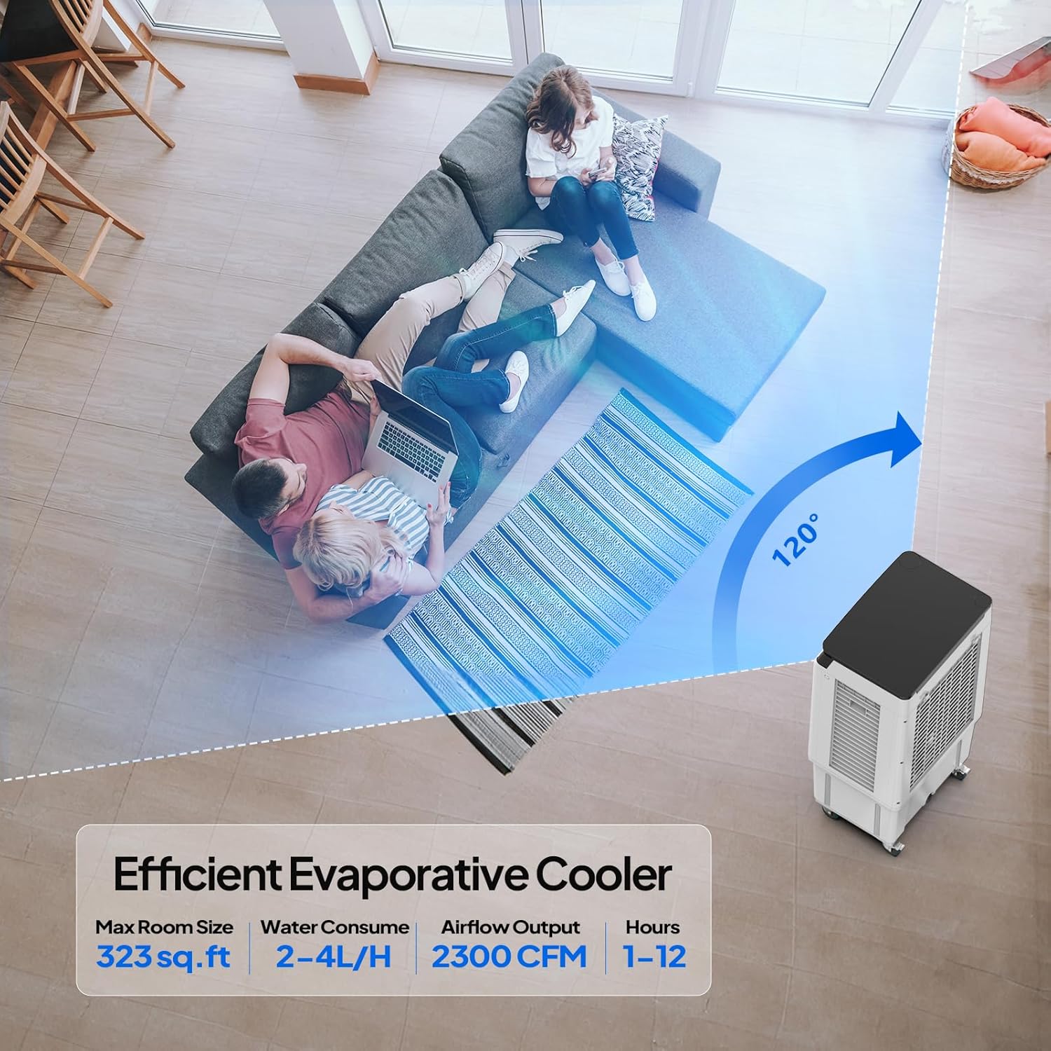 ROVSUN 2300CFM Portable Air Cooler, 7.9Gal/30L Evaporative Swamp Cooler, 3-IN-1 Cooling Fan with Remote Control, 12H Timer & 4 Ice Box, 3 Speeds, Humidifying Oscillating Fan for Indoor or Outdoor