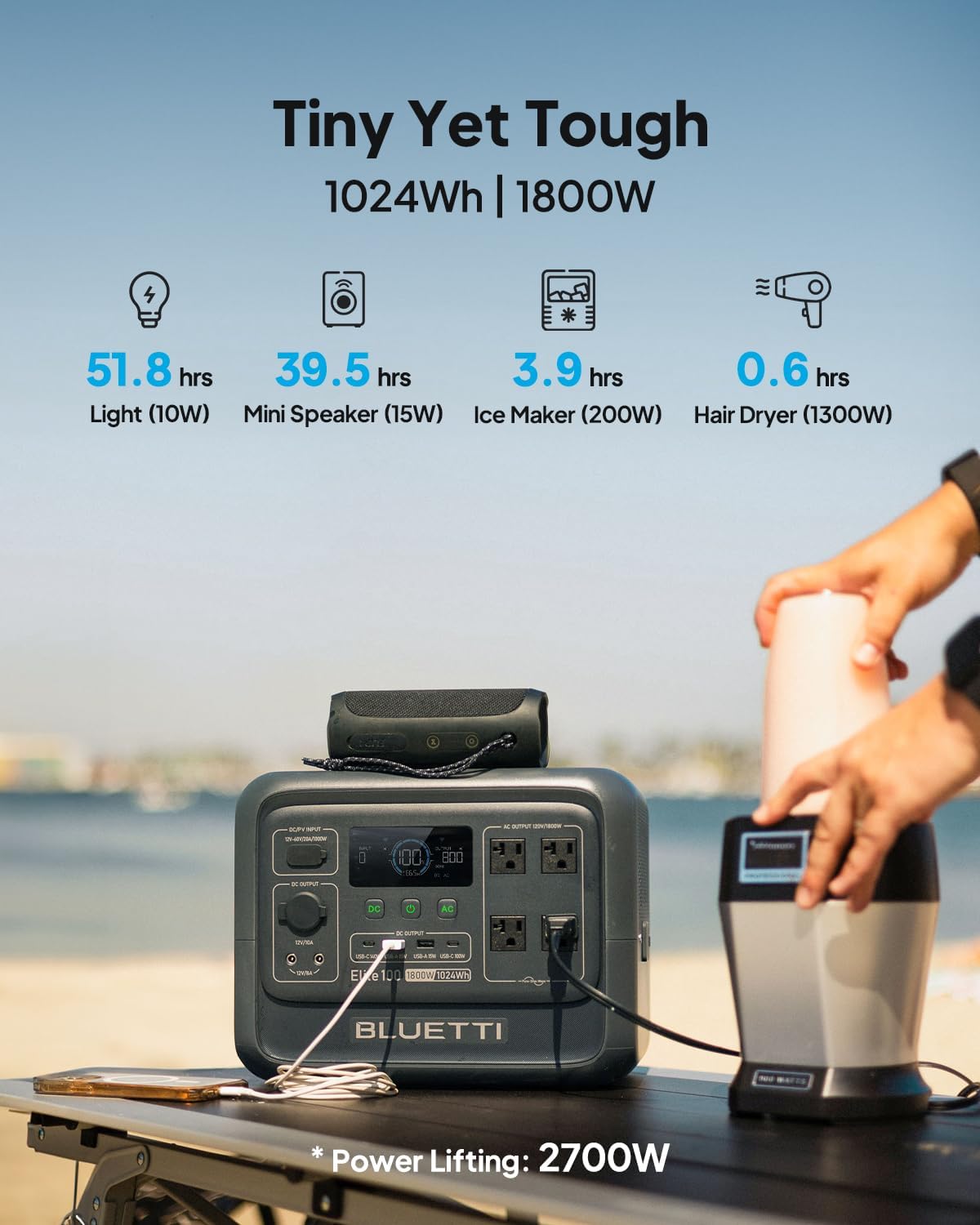 BLUETTI Elite 100 V2 (2025 New) Solar Generator, 1024Wh LFP Battery Backup w/ 4 1800W AC Outlets (3600W Surge), 35% Smaller, Portable Power for Camping, Outages, and UPS Backup (Solar Panel Optional)