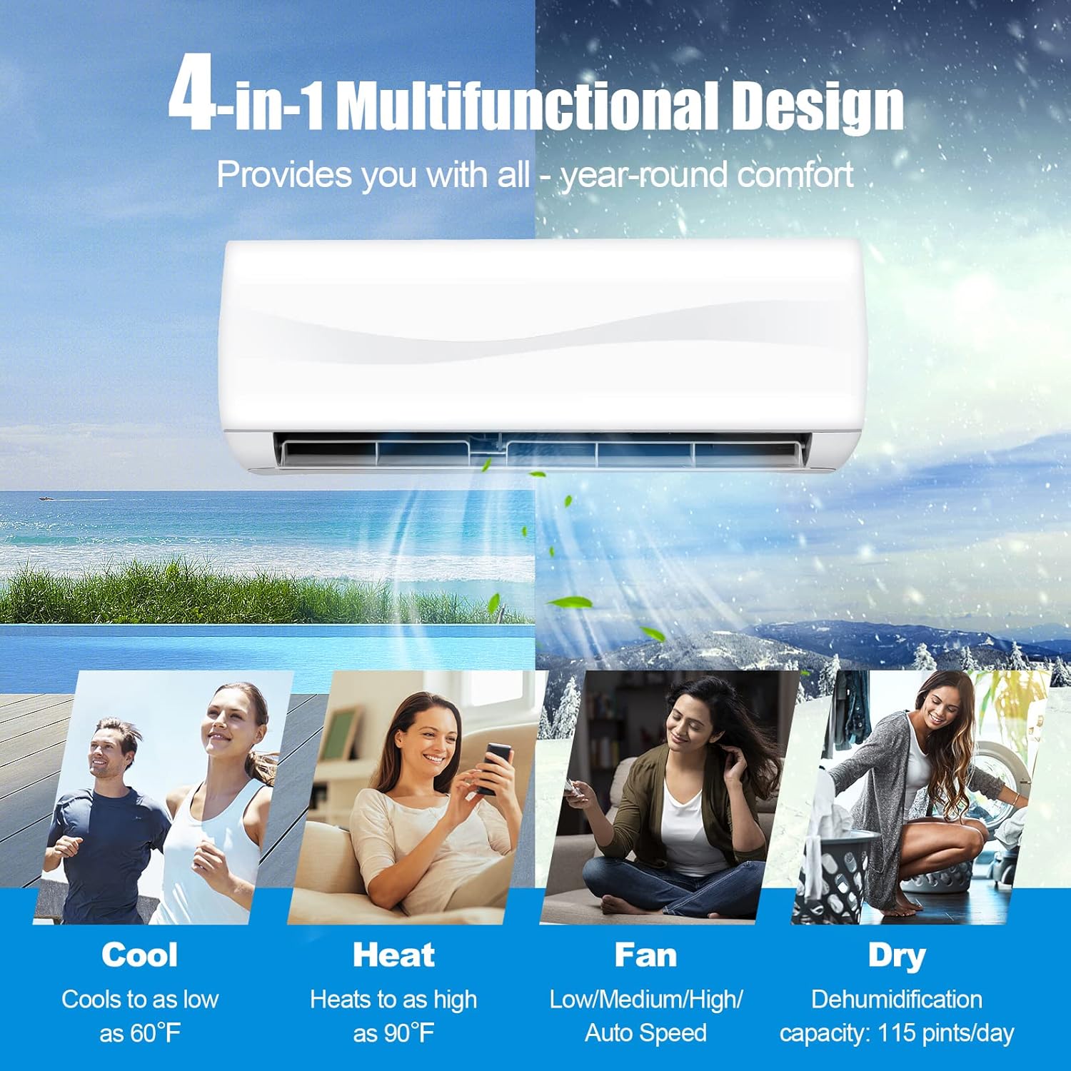 PETSITE 24000 BTU Mini Split Air Conditioner Pre-Charged Inverter Heat Pump System, 18.5 SEER2 208-230V Wall Mounted Ductless AC Unit Energy Saving with Installation Kit, White