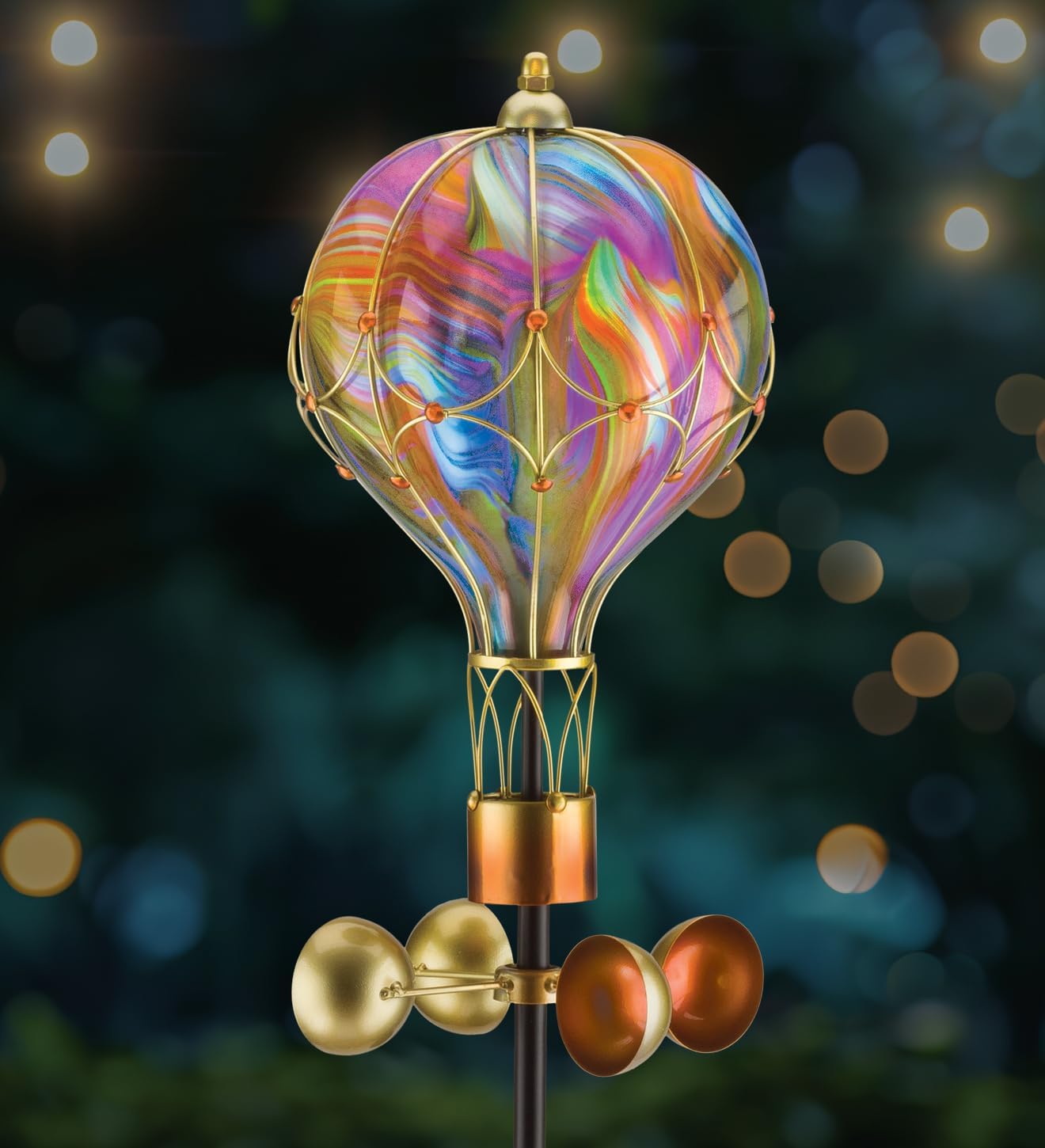 Regal Art & Gift Swirl Balloon Spinner, 62-Inch Solar Garden Stake - Metal Wind Spinner with Solar Light - Outdoor Kinetic Garden Sculpture for Yard Art, Patio & Lawn Décor - Orange