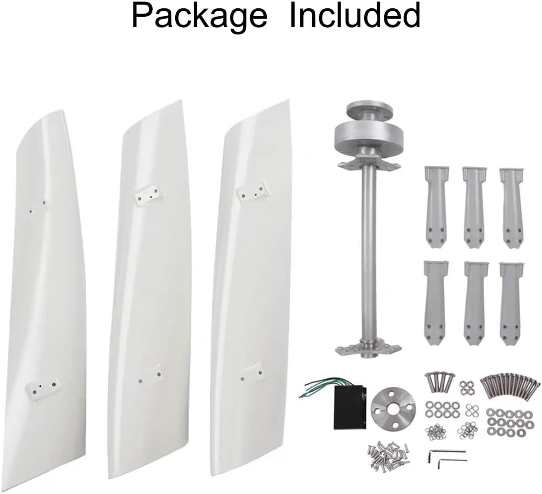 Vertical Axle Wind Turbines with MPPT Controller, 6000W 8000W 9000W 10000W No Noise Vertical Magnetic Levitation Upright Wind Turbine, 12V 24V 48V 220V with 3 Blades for Home Use (6000W, 24V)