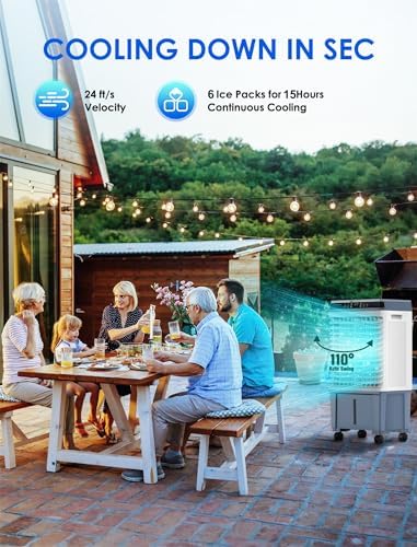 Air Choice Swamp Cooler, 1800 CFM Portable Evaporative Air Cooler with 6 Ice Box & 5.3 Gal Water Tank, 110° Swing, 3 Speeds, Upgraded Remote, 12H Timer, 3-in-1 Air Cooling Fan for Outdoor Indoor, Blue