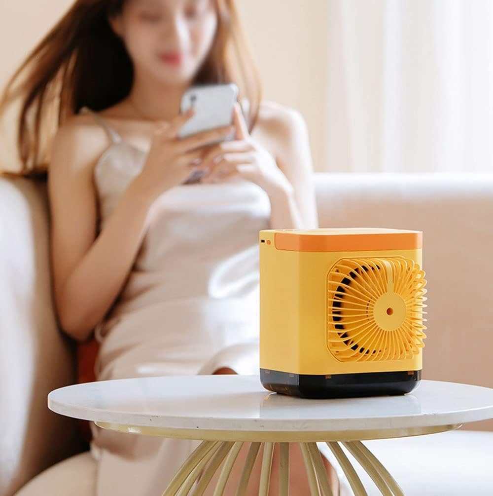 Portable Air Conditioner, Evaporative Air Cooler, Small Cooling Fan, 3 Speeds, 2000mAh Battery Powered & USB Rechargeable Mini Air Conditioner for Room Camping Car Office (Color : Yellow)