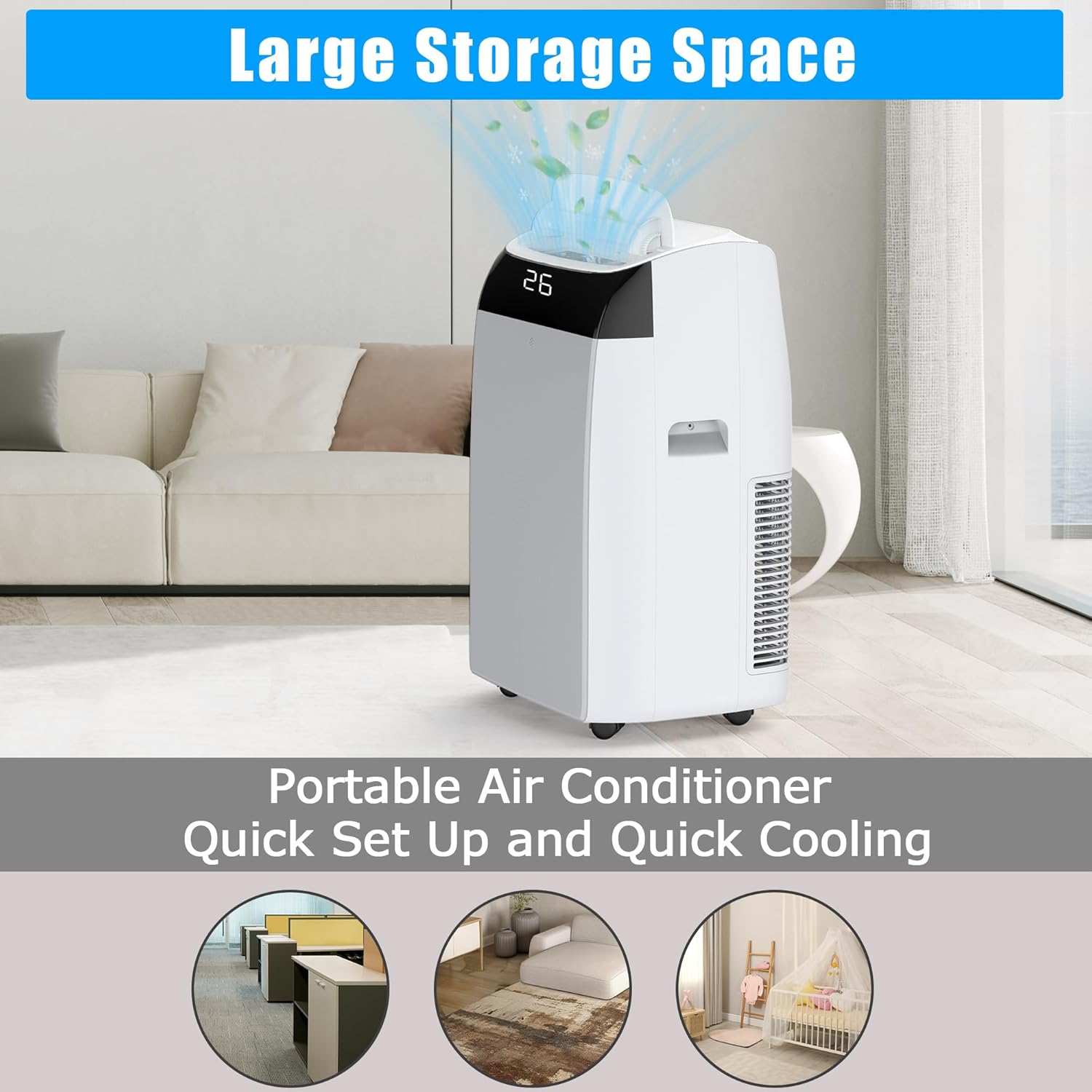 Portable Air Conditioner 12,000BTUs Room Air Conditioning Cools Up to 550 Sq.Ft, 3-In-1 AC Unit with Cooling/Dry/Fan Modes, Quiet Freestanding Air Conditioner with Remote Control, 24H Timer, for Home