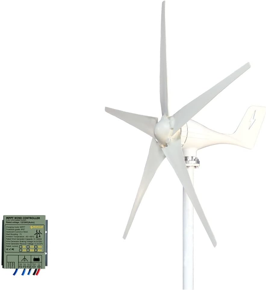 Wind Turbine, 1000W Horizontal Wind Turbine 12V 24V 48V Alternative Generators Free Energy Windmill with MPPT Controller Wind System(Turbine only,12V)