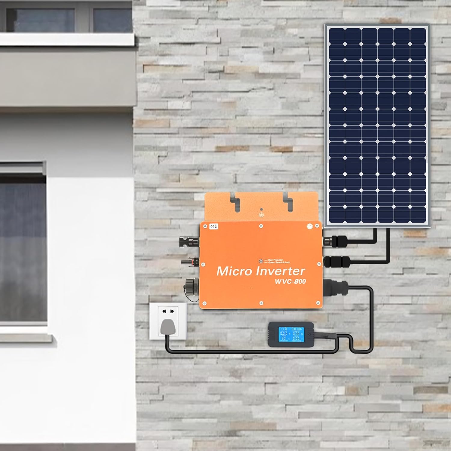 800W Solar Power Inverter, Grid Tie Micro Inverter with LCD Display, Automatic Identification Power Inverters IP65 Waterproof, 22-50VDC Input, 120V/230V Output (Gold)