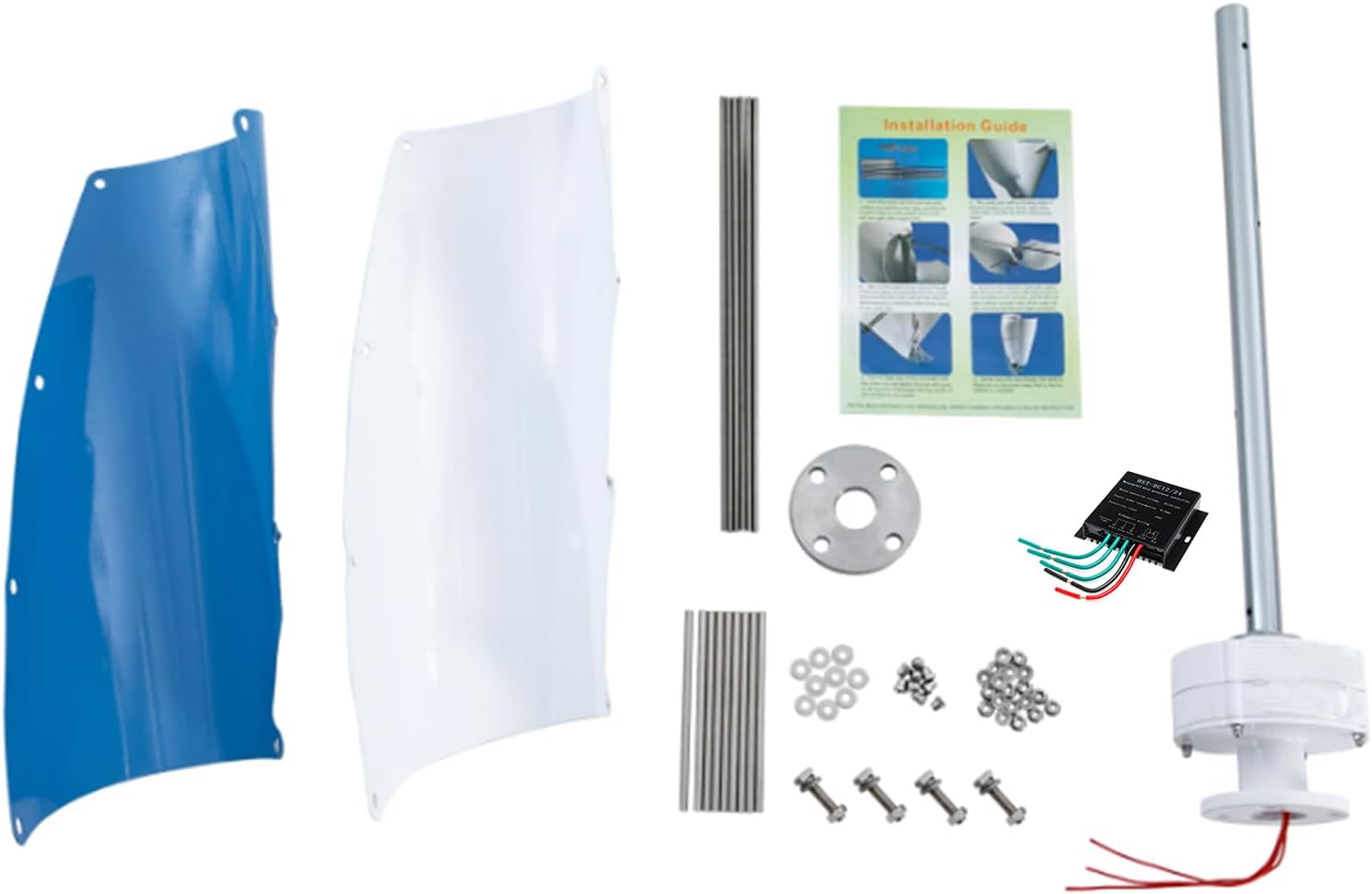 1500W 12V 24V 48V Portable DC/AC Wind Turbine Generator,W/Controller & 2 Aluminum Alloy Blades Spiral Solar Generator Suitable for Courtyards/Farms,12v