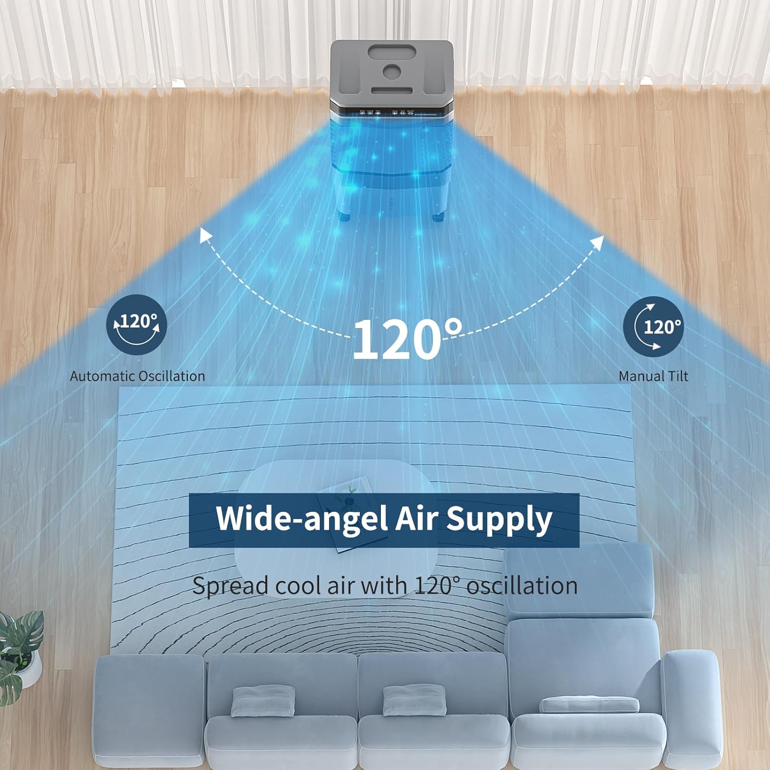 Zynkez 8.2 Gal Swamp Cooler with Remote, 2800CFM Portable Evaporative Air Cooler with 12H Timer, 3 Seepds, 6 Ice Packs, 120°Oscillation, Swamp Cooler Fan for Room, Bedroom, Garage