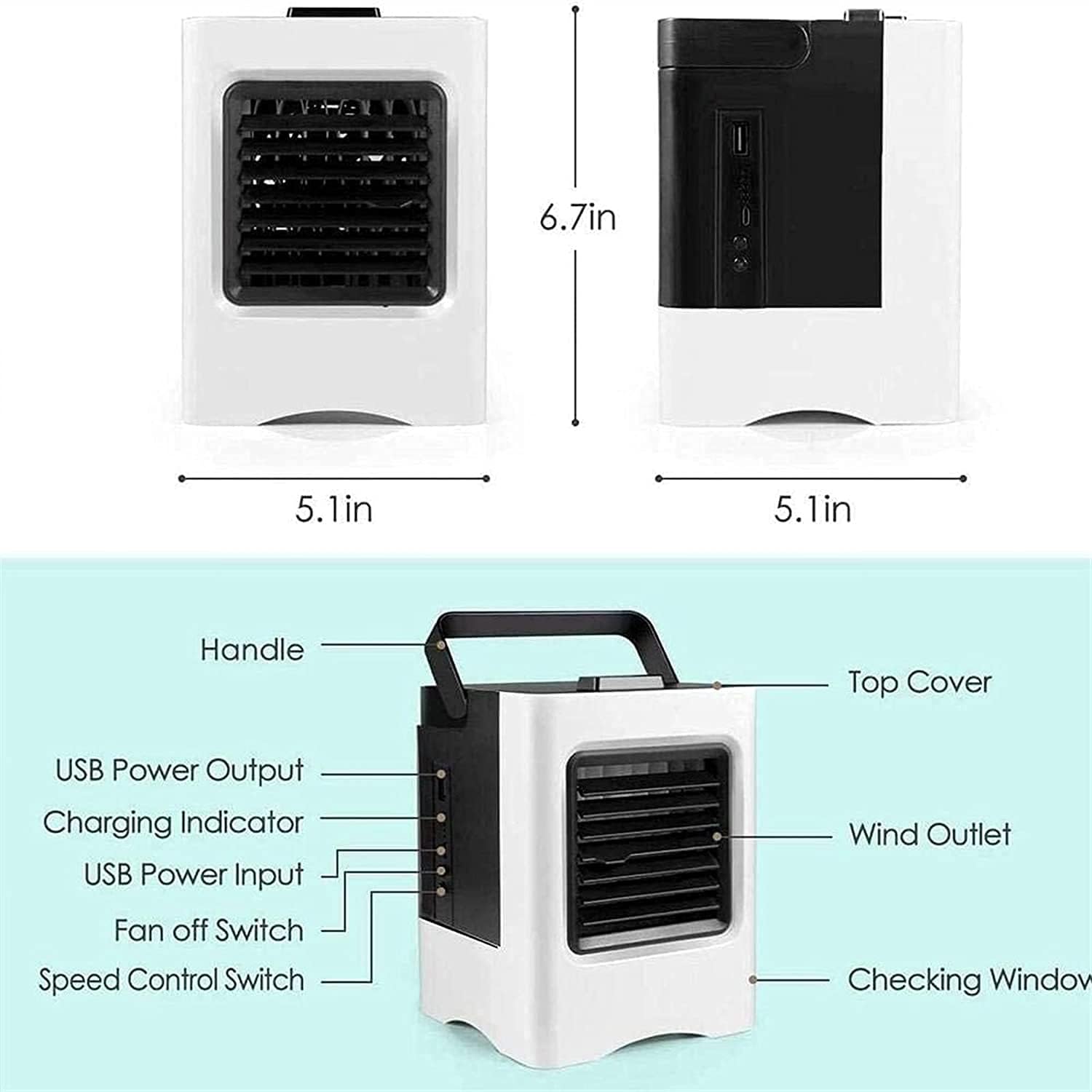 Portable Air Conditioner 3 Speeds Personal Air Conditioner Fan with Ice Tray Noiseless Evaporative Air Cooler for Home Office Room Desktop (White)