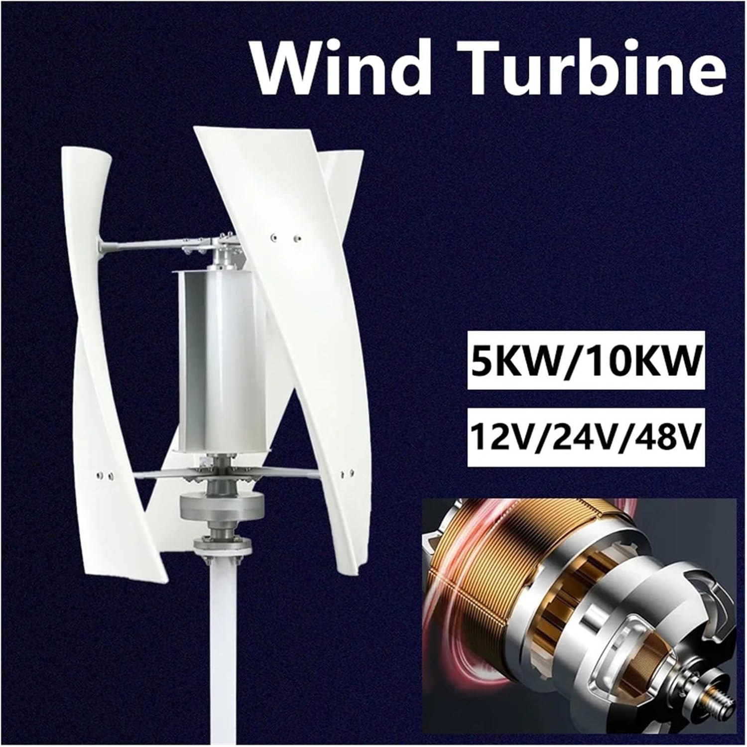 20kw 20000w Vertical Wind Turbine Generator 12V 24V Magnetic Strong Power AC Inverter Output for Home Industrial Energy(48V_20000W)