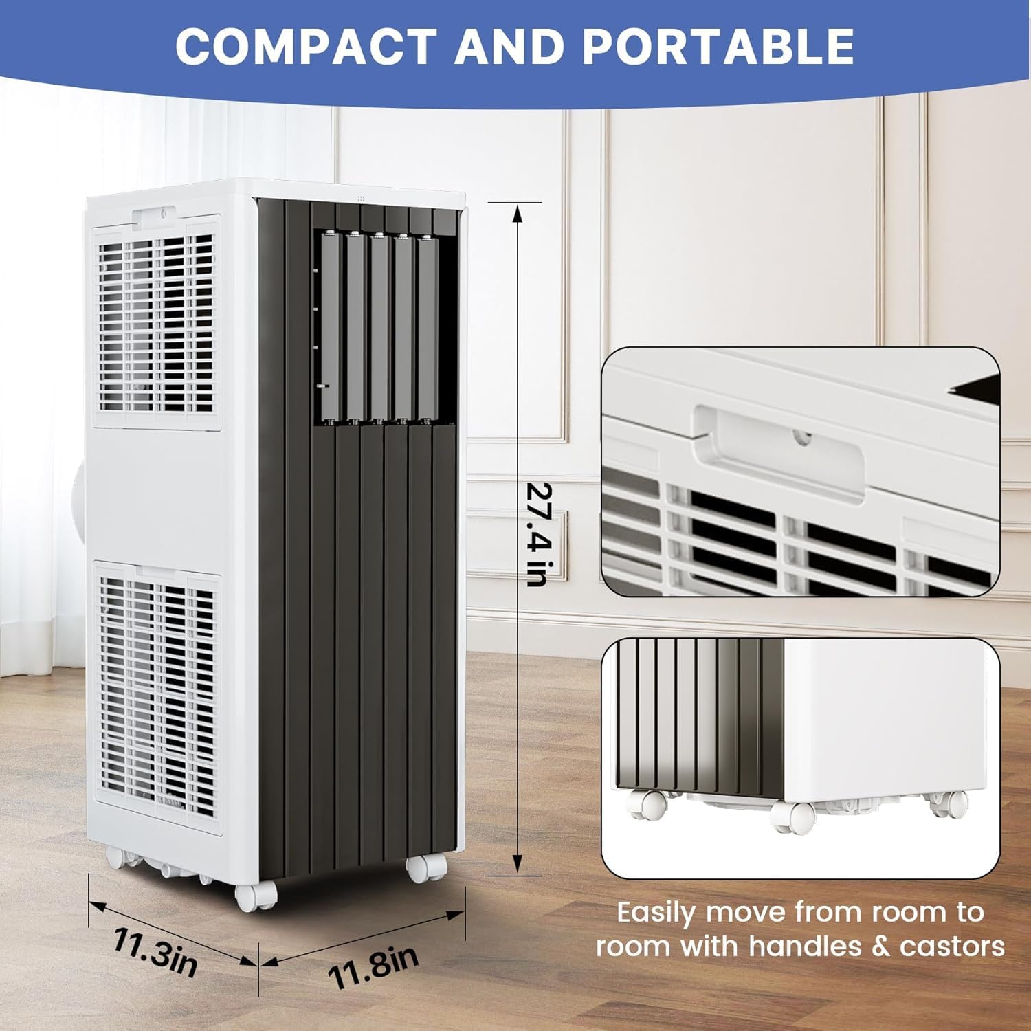 8000 BTU Portable Air Conditioner for Rooms Up to 350 Sq.Ft - Fan, Dry, Remote Control, Sleep Mode