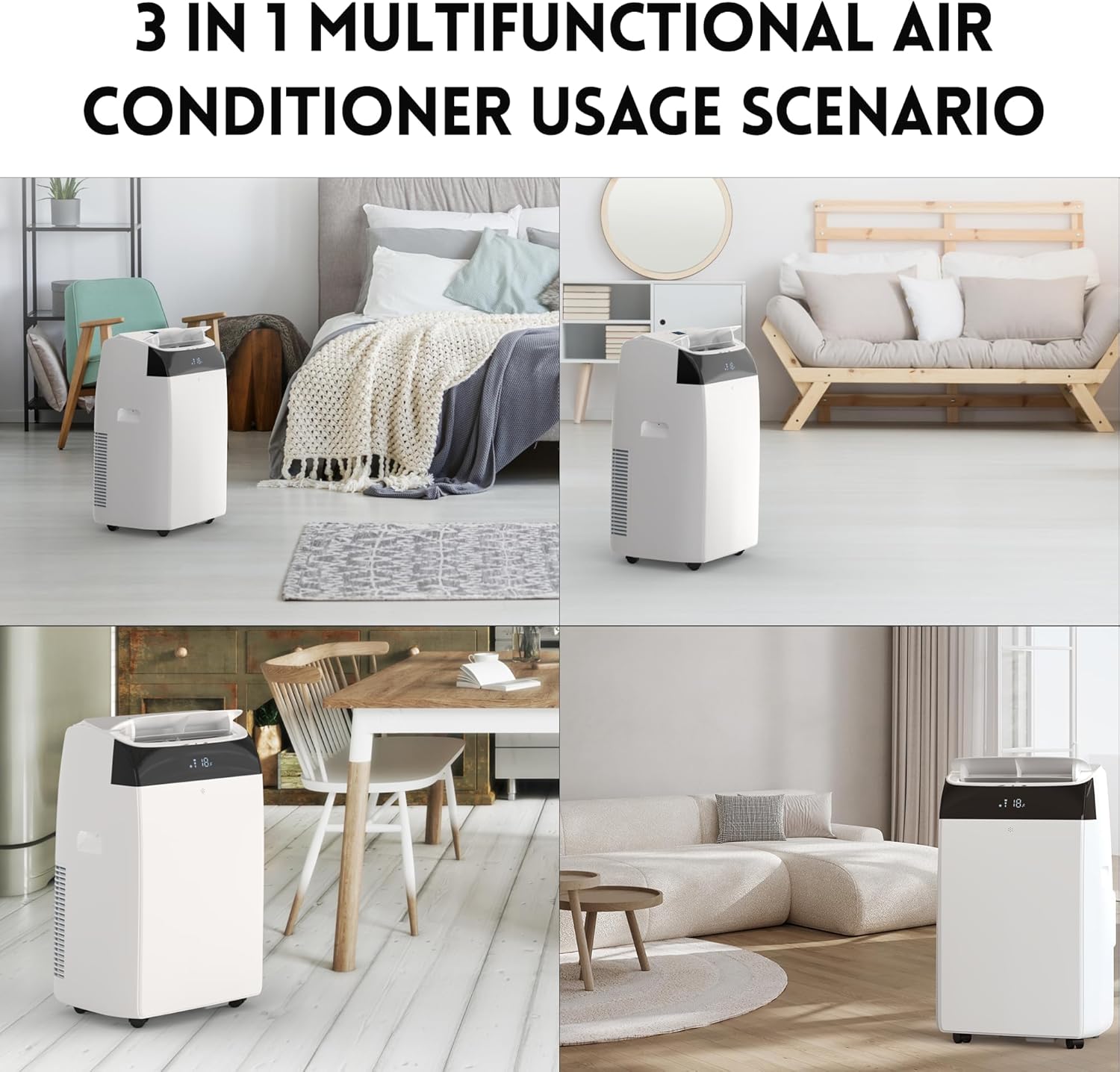 Garvee 12,000 BTU Portable Air Conditioners, 3 in-1 Energy Efficient AC Unit with Cooling, dehumidification, Fan, Low Noise, Remote Control, Cooling within 550 sq.ft, for Large Room, Office, White