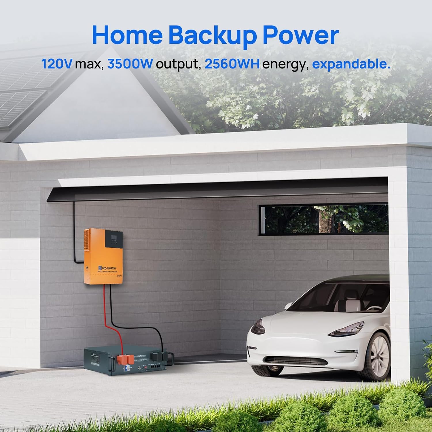 ECO-WORTHY 2560Wh Home Power Station Backup Power, 48V LiFePO4 Battery Support Communication、Bluetooth and WiFi, 120V AC 3500W Solar Hybrid Charger Inverter, for Home Backup,Emergency,Solar System