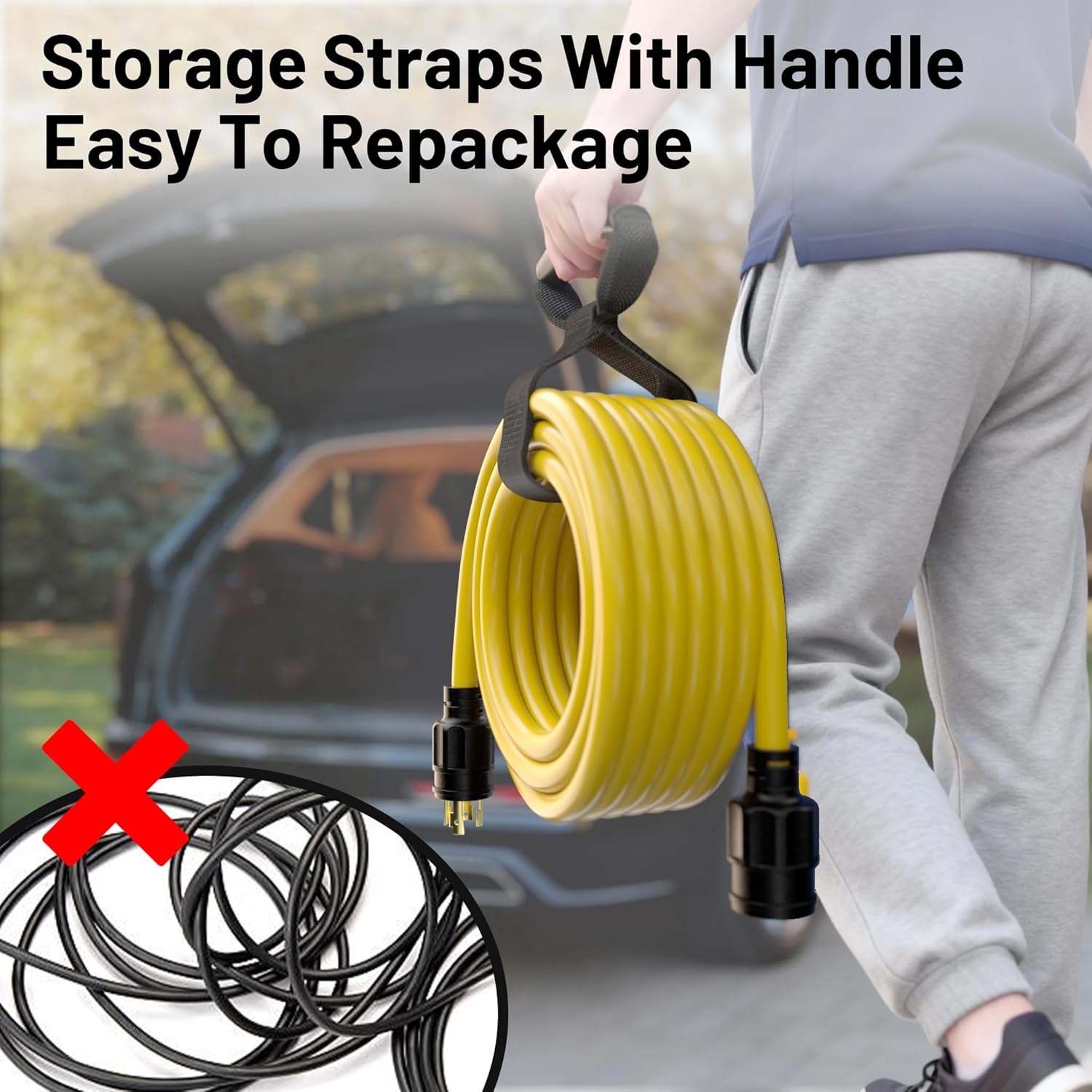 50FT 30 Amp Generator Cord, Outdoor Heavy Duty 4 Prong Extension Cord with Twist Lock, NEMA L14-30P/L14-30R, 30A 125/250V, 10 Gauge, STW, for Home Emergencies, RVs, ETL Listed, Yellow