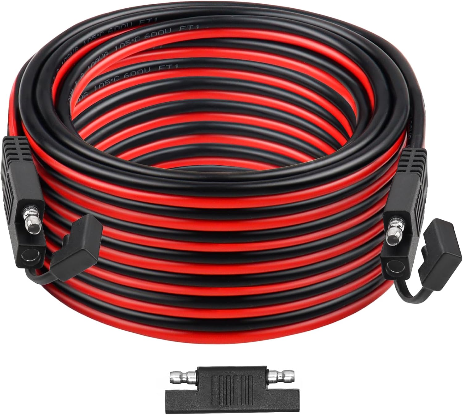 SAE Extension Cable 50FT–SAE to SAE Heavy Duty 10AWG Tinned Copper Wire with SAE Battery Cable Terminal Connectors for Automotive, RV, Marine, and Solar Applications.